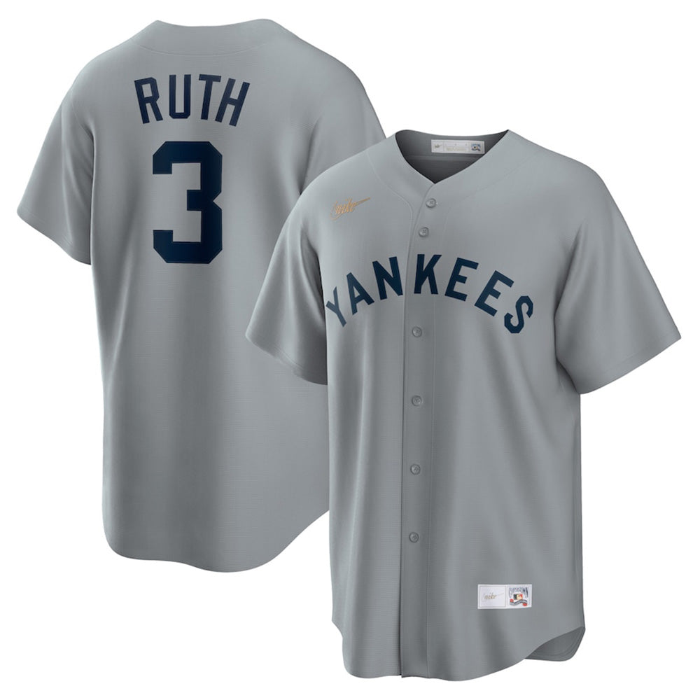 Men's New York Yankees Babe Ruth Road Cooperstown Collection Player Jersey - Gray