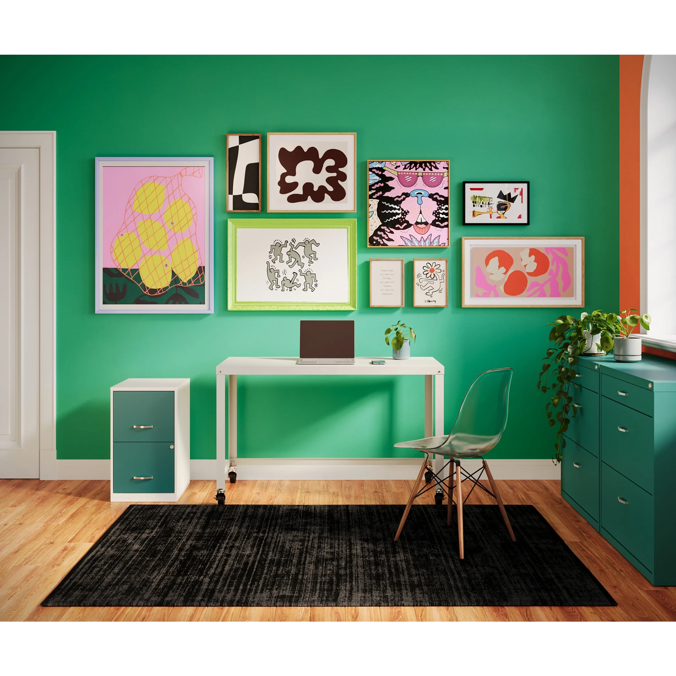 Space Solutions Ready-to-Assemble 48-inch Wide Mobile Metal Desk for Home Office, Navy