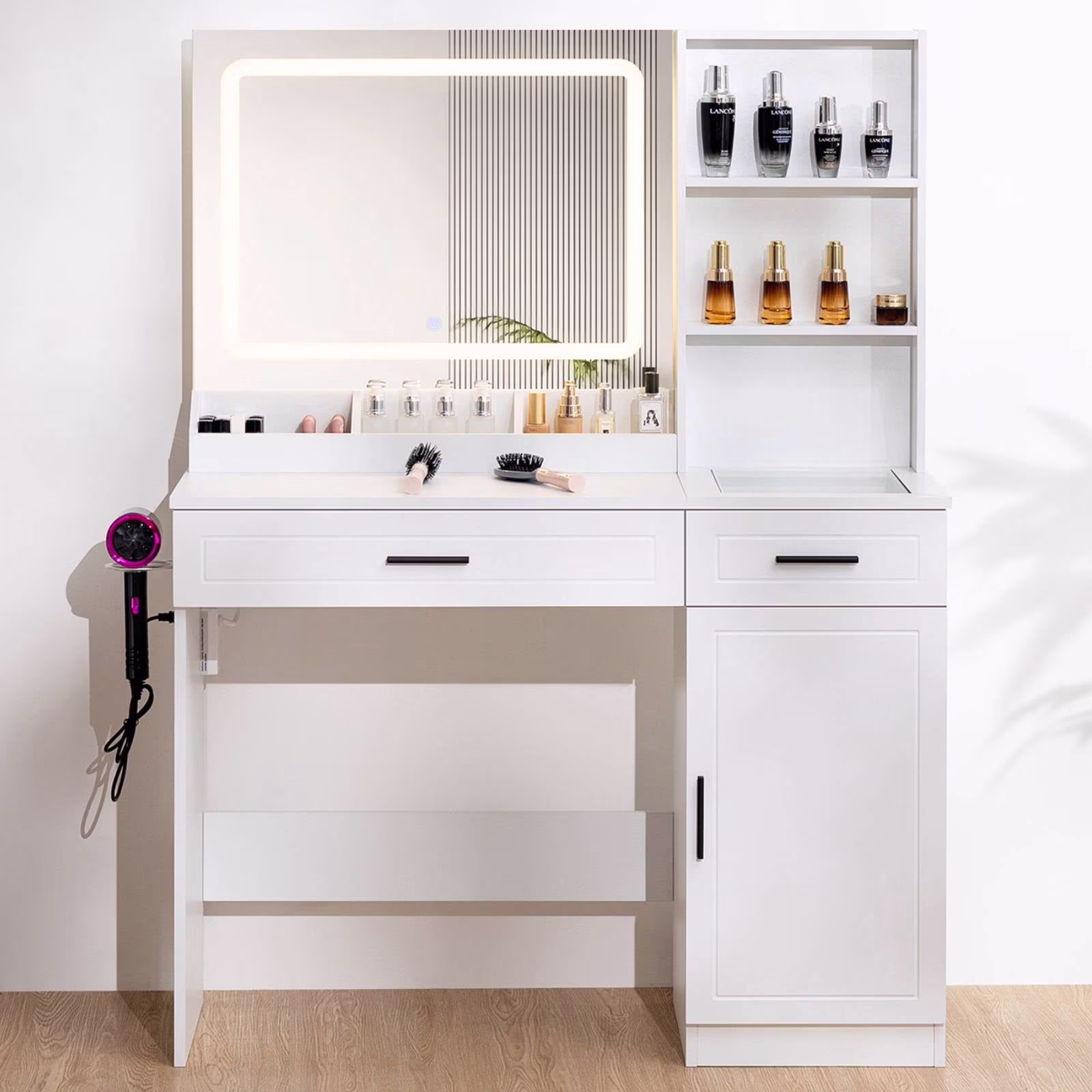 Hommpa Vanity, Makeup Vanity with LED Lighted Mirror Vanity Desk with Drawers Vanity Table with Charging Station for Girls Bedroom Storage Shelves, White
