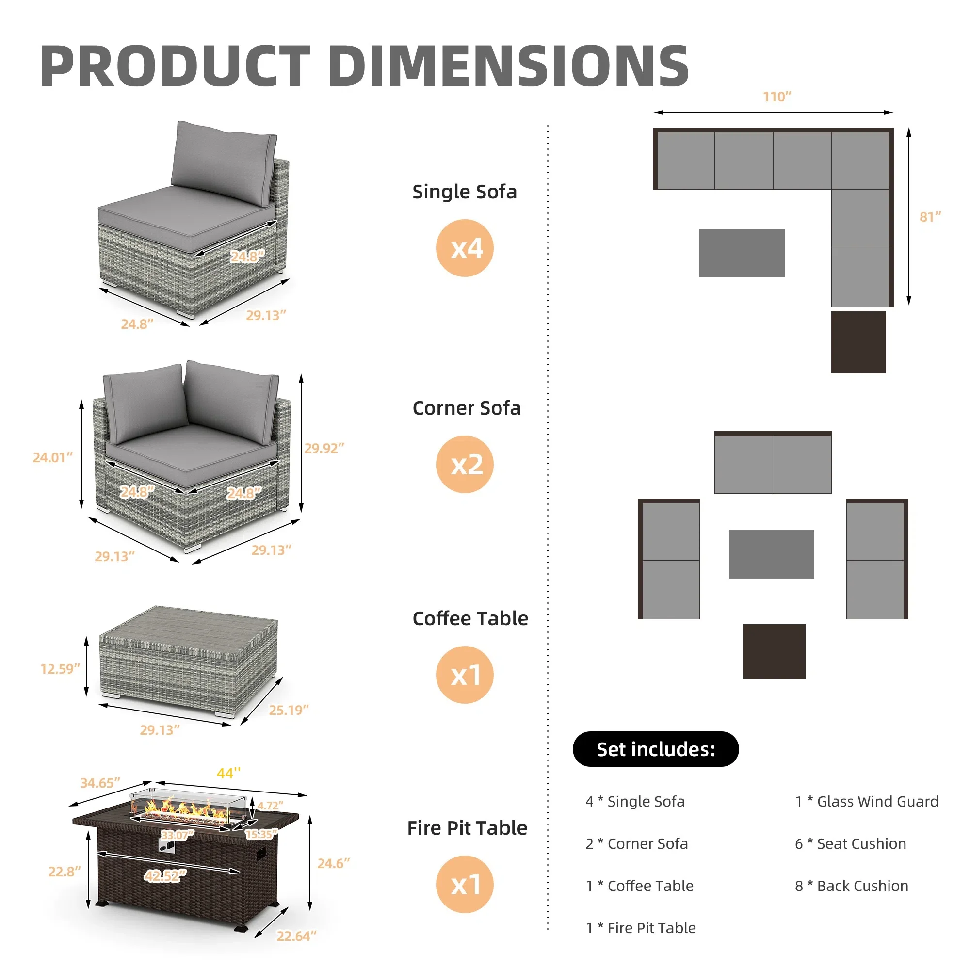 HOMREST 7 Pieces Outdoor Patio Furniture Set with 44