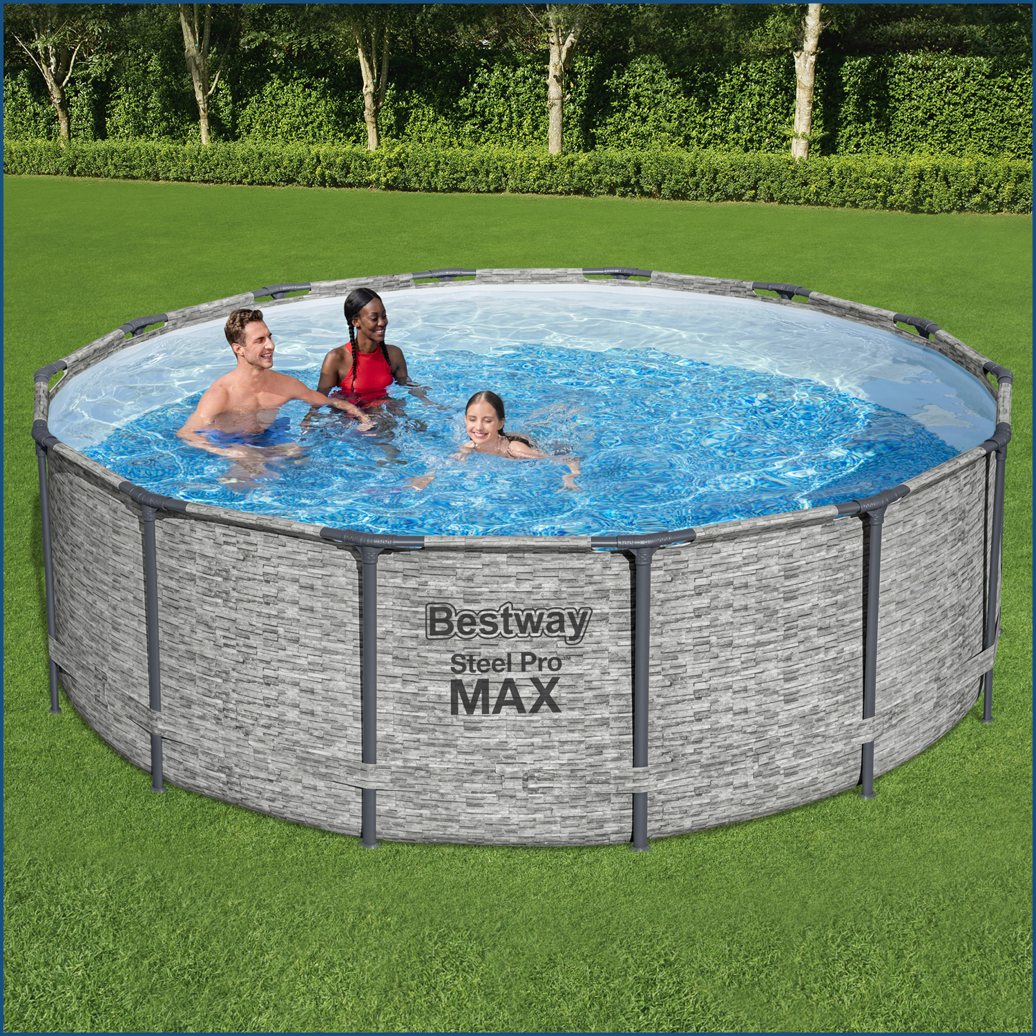 Steel Pro MAX™ Frame Pool Complete set with filter pump Ø 427 x 122 cm, stone printing (cream grey), round