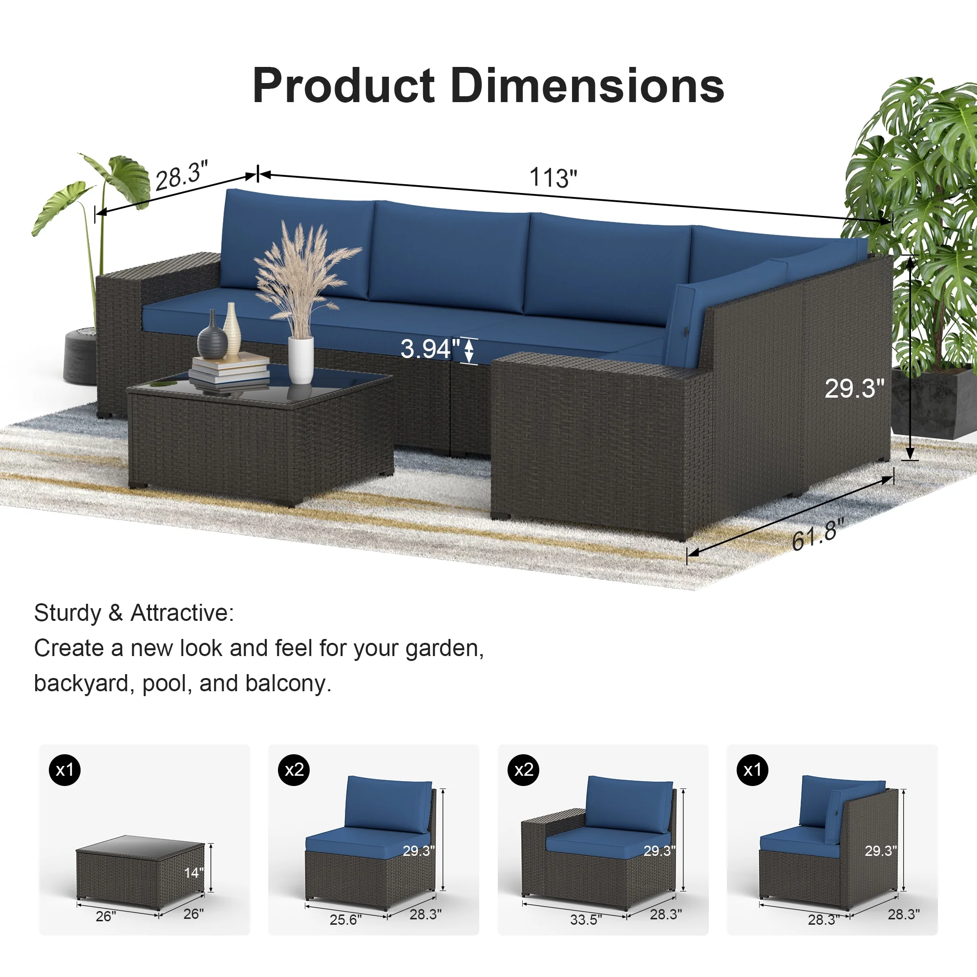 8 Piece Patio Furniture Set with 42