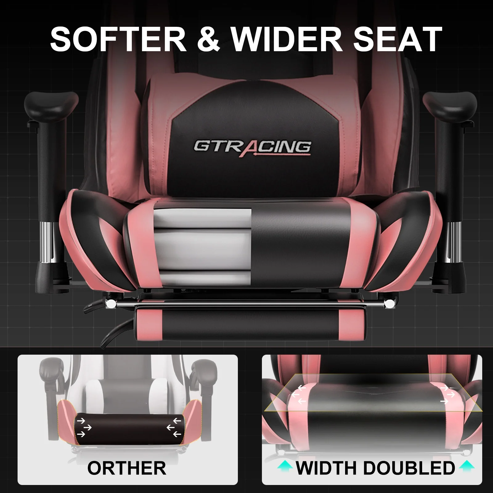GTRACING Gaming Chair, Ergonomic Office Desk Chair with Lumbar Support, PU Leather, Footrest & Adjustable Headrest, Red