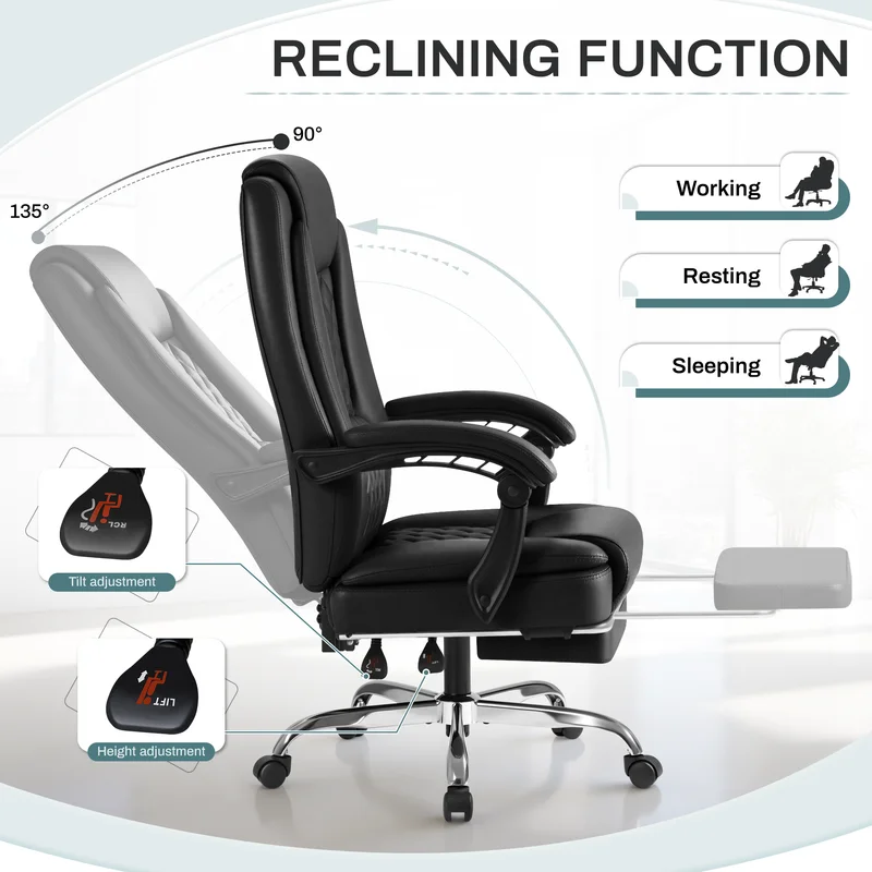 Homall Home Office Chair Adjustable Executive Leather Chair With Arms Ergonomic High Back Cushion Lumbar Back Support Computer Desk Chair,Black