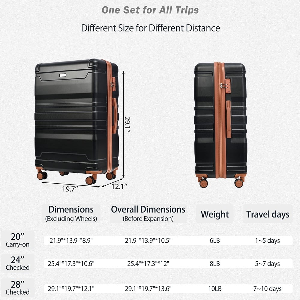 Luggage Suitcase 3 Piece Sets, New Model Expandable ABS Hardshell Luggage, Lightweight Carry-on Suitcase Sets with Spinner Wheels & TSA Lock, 20''/ 24''/ 28'', Blue Gray