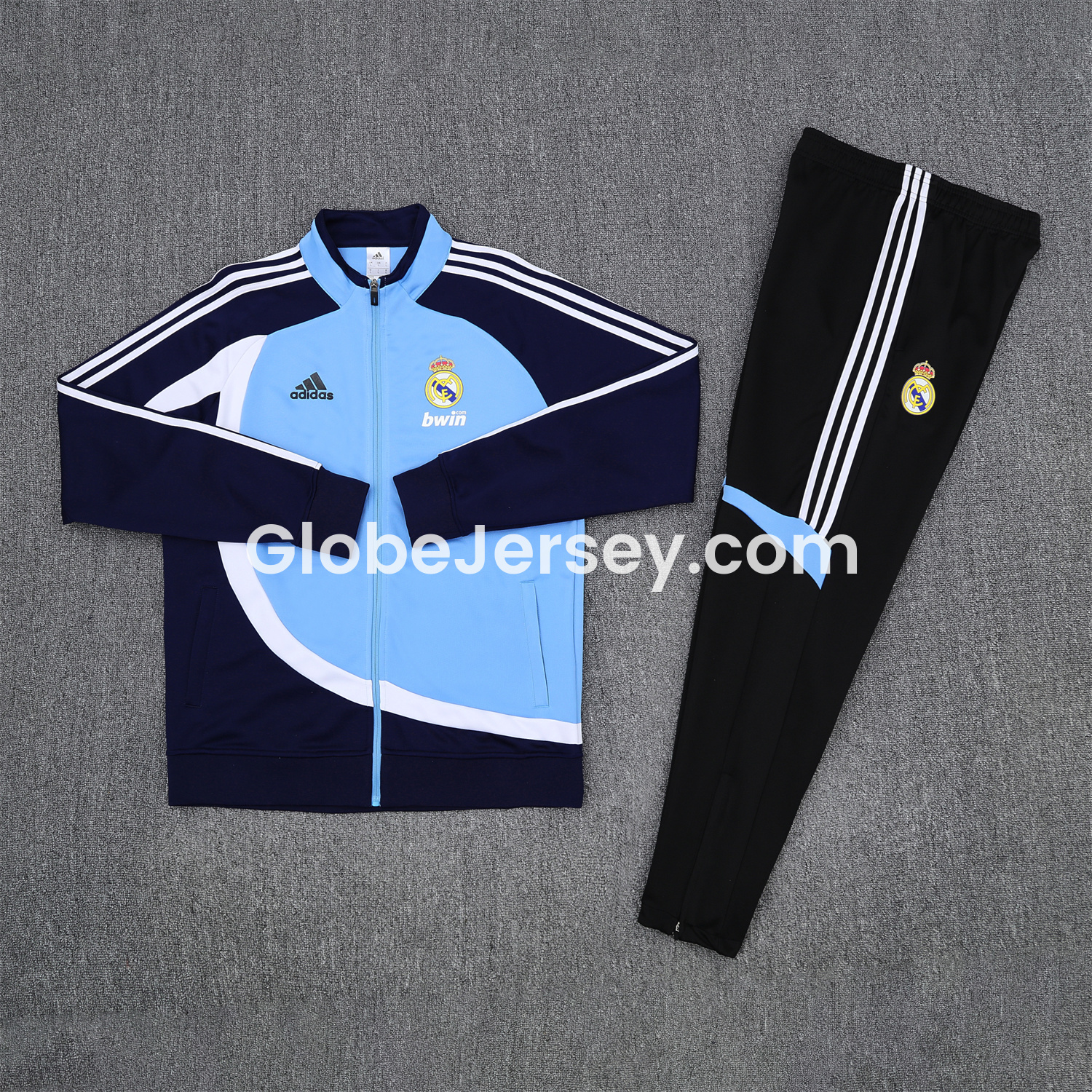 Real Madrid 25-26 Throwback Jacket Training Tracksuit - Blue Jackets & Black Pants