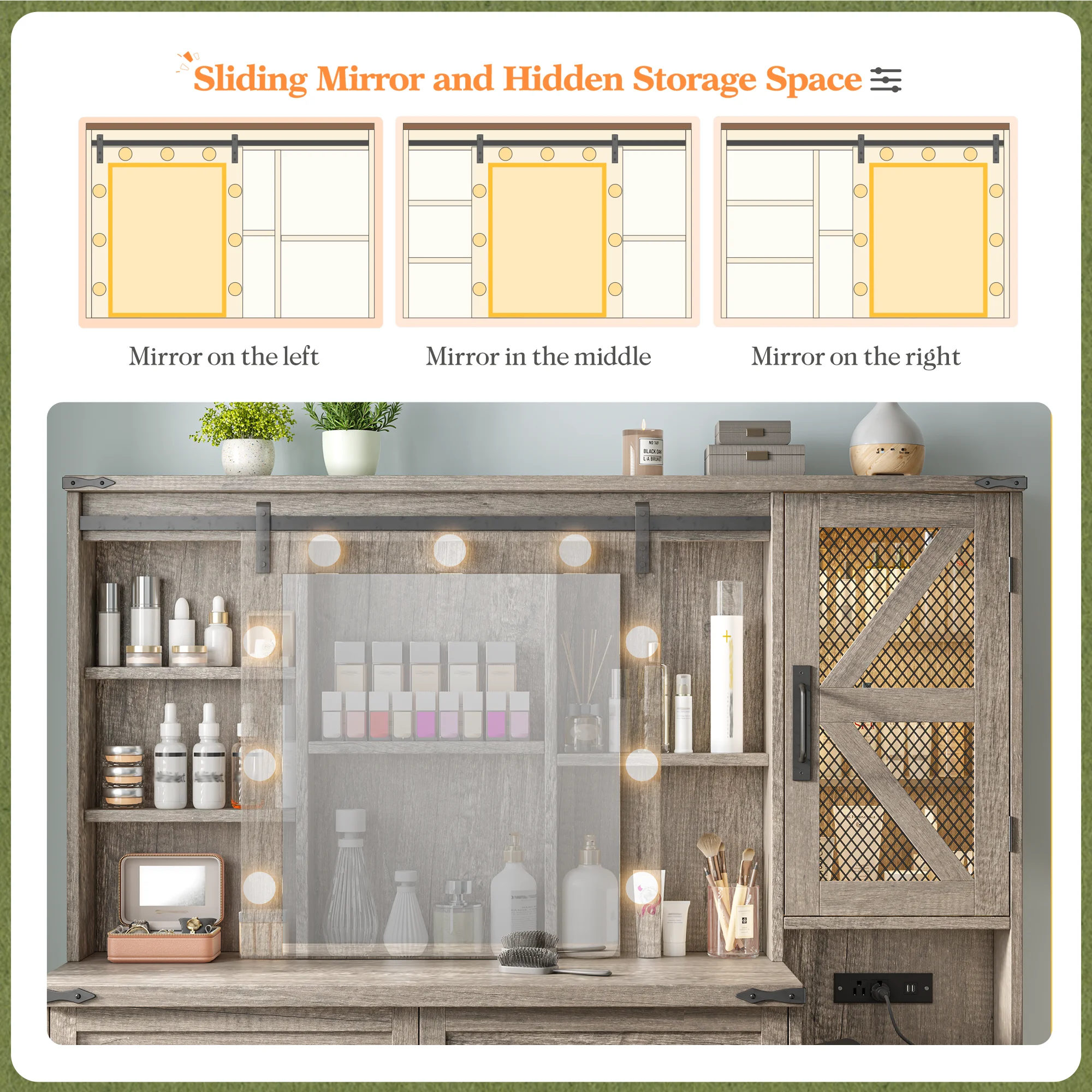EnHomee Makeup Vanity Desk with Lighted Mirror Large Vanity with 4 Drawers Farmhouse Vanity Set with Mirror and Lights,White