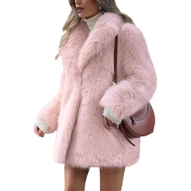 Women's Faux Fur Coat Fluffy Lapel Furry Jacket Long