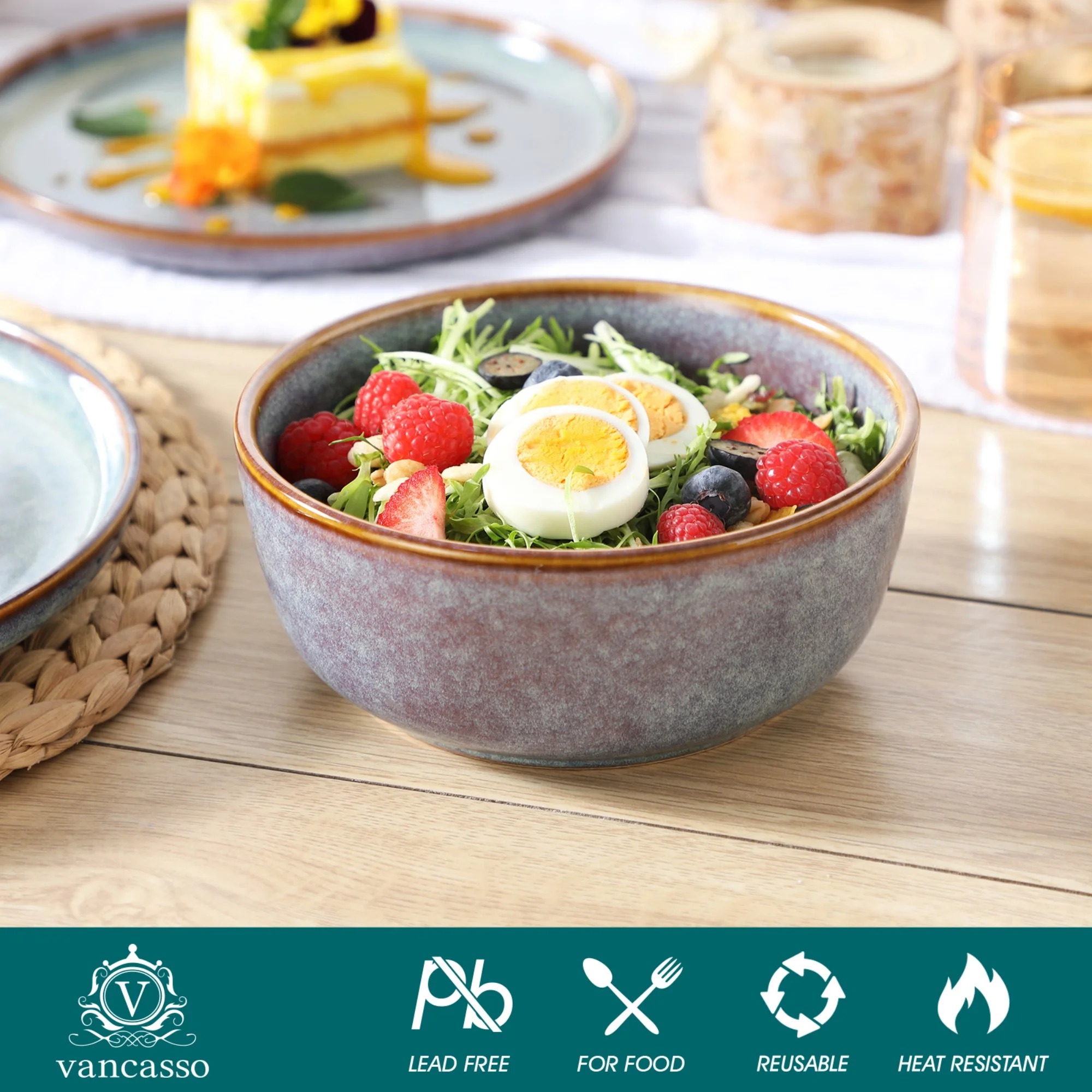Malacasa 24 Pcs Dinnerware Sets, Stoneware Plates and Bowls Set, Tableware Dishwasher Microwave Safe, Serves For 6 people, Brown