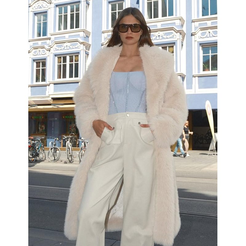 Women's Long Faux Fur Coat Long Sleeve Lapel