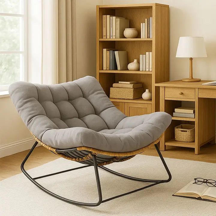 Indoor Outdoor Rocking Chair Rattan Chairs with Cushion