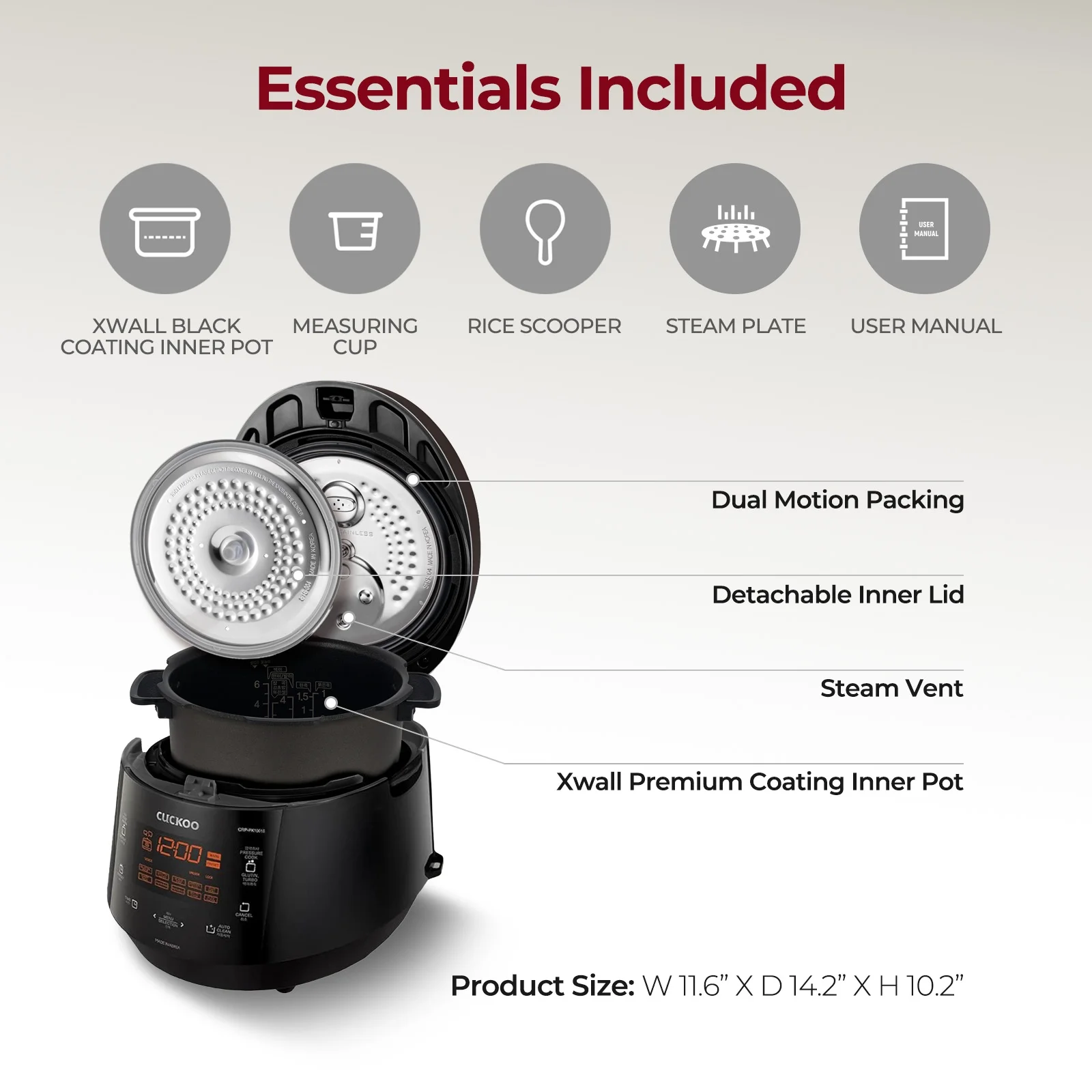 CUCKOO CRP-P0609S 6-Cup (Uncooked) / 12-Cup (Cooked) High Pressure Rice Cooker & Warmer with Nonstick Inner Pot, 12 Menu Options, Fuzzy Logic Tech, 3 Voice Guide, Auto Clean (Black/Copper)