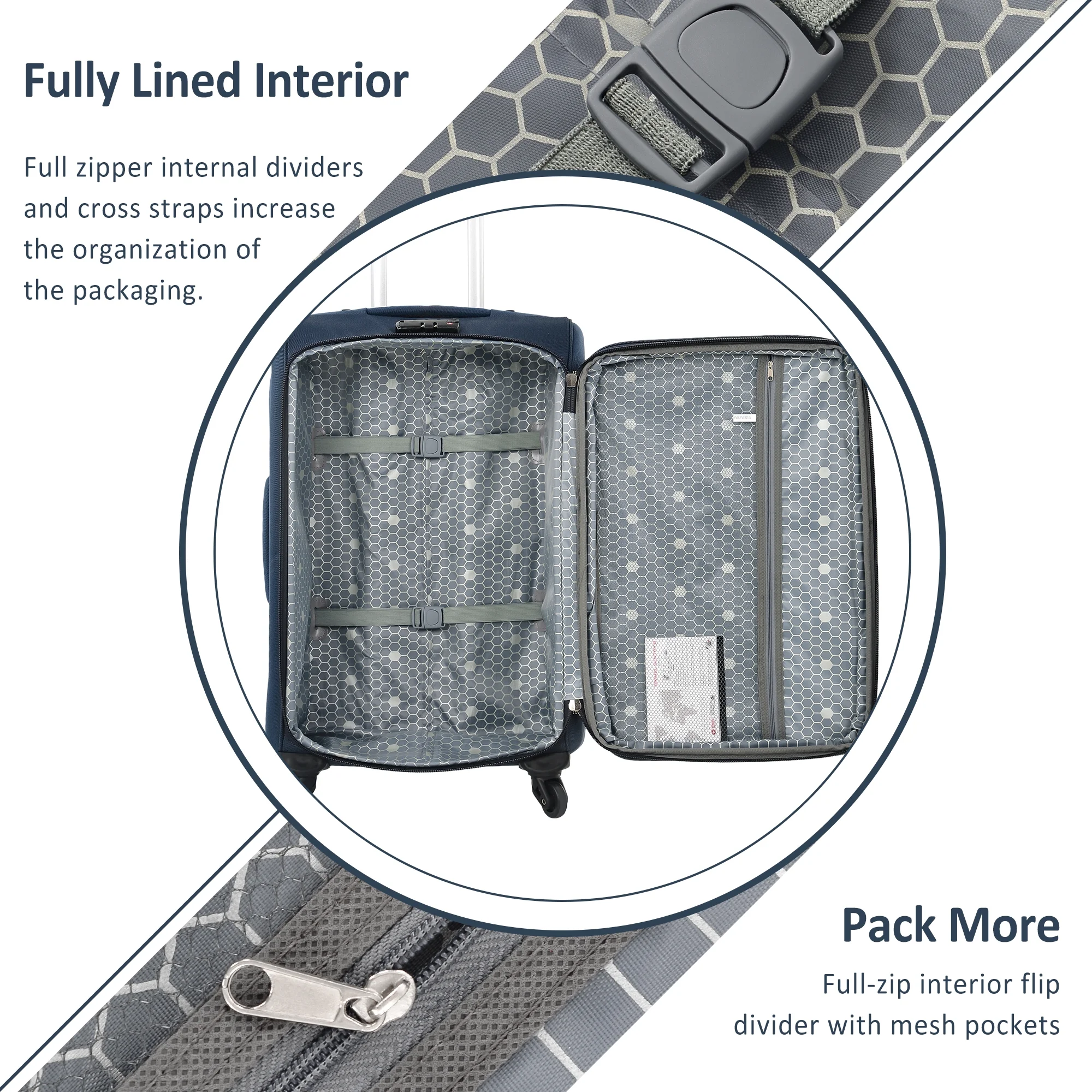 EUROCO 3 Piece Softside Luggage Set,Expandable Suitcase Set with TSA Lock and Spinner Wheels,Lightweight Suitcase for Men Women(20