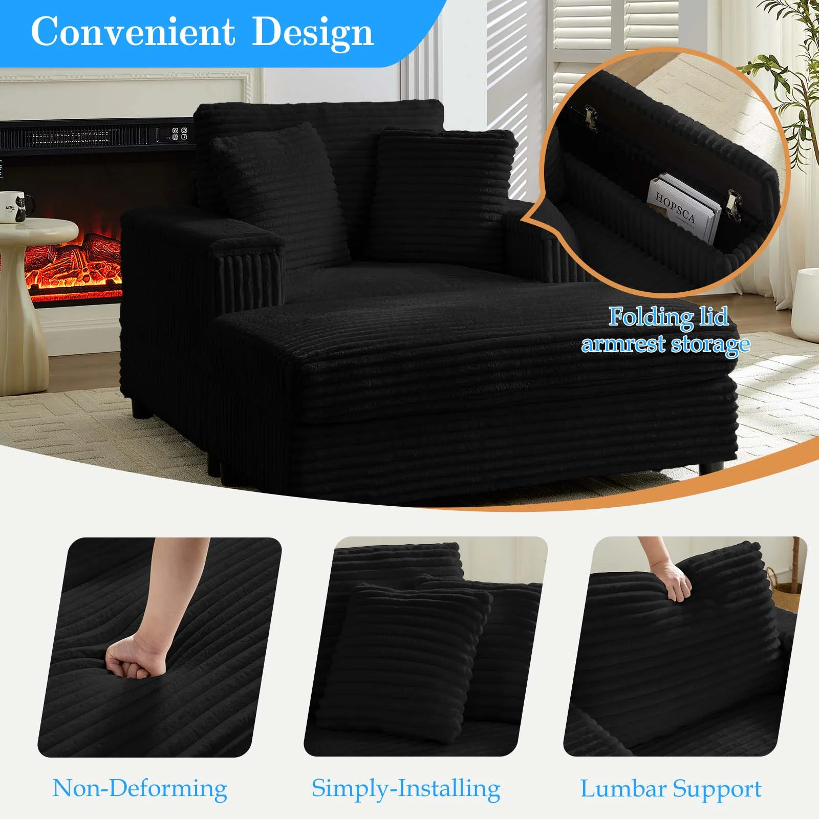 Mjkone Oversized Accent Chair?with Ottoman for Living Room, Single Indoor Lounge Sofa Armchair with Storage Armrests,Green