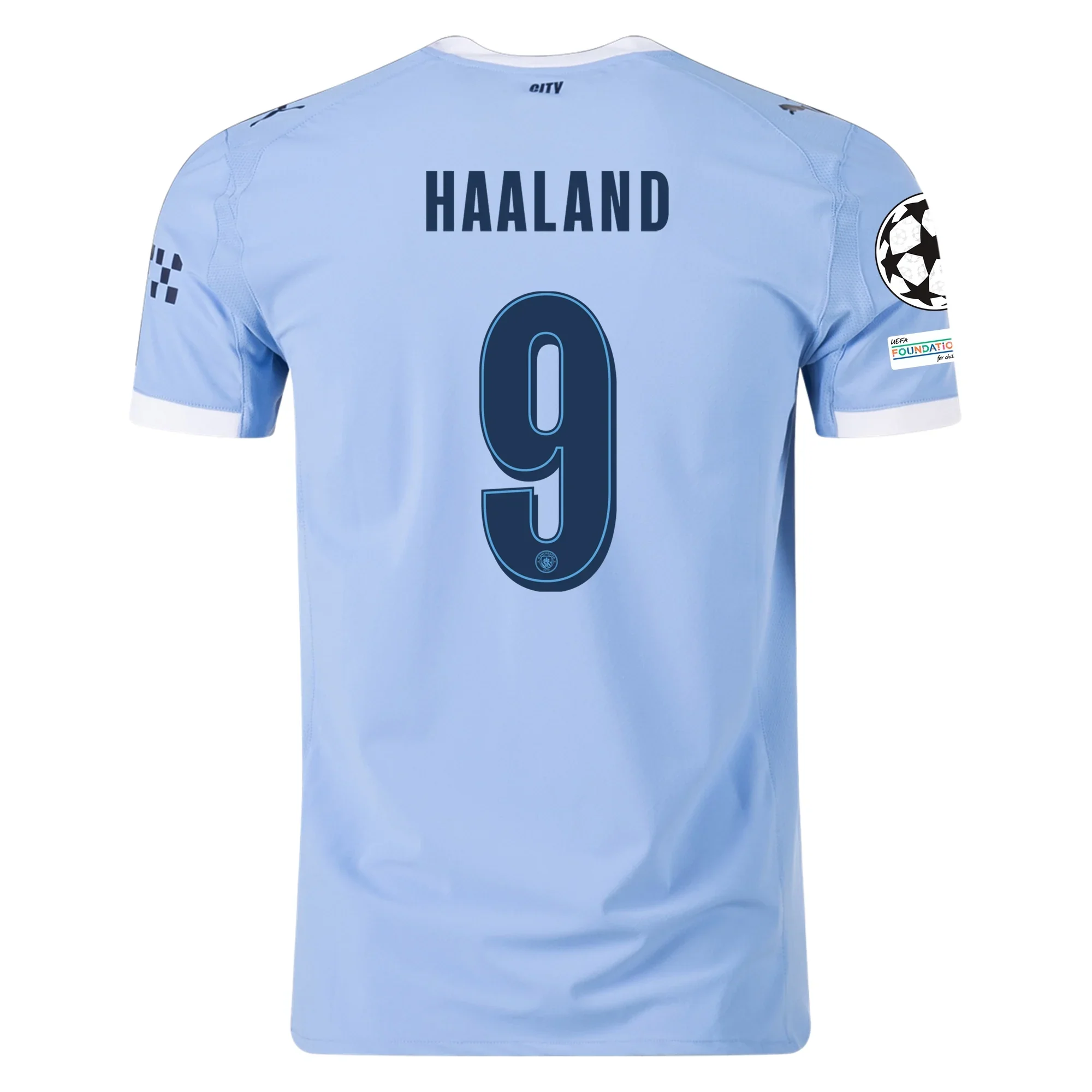 Puma Manchester City Authentic Erling Haaland Home Jersey w/ Champions League Patches 25/26 (Team Light Blue/White)