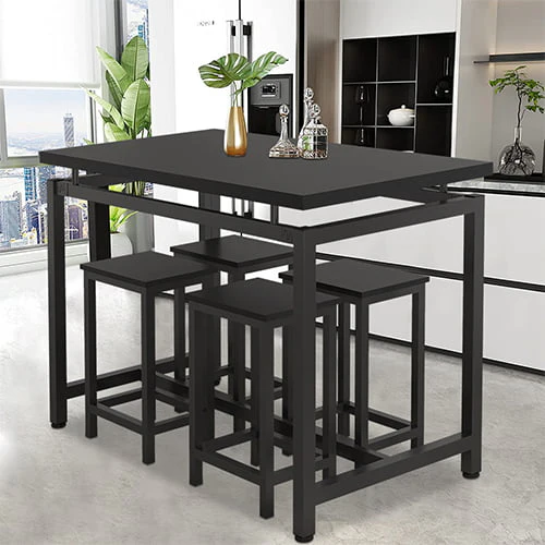 Counter Height Table Set of 5, Breakfast Bar Table and Stool Set, Minimalist Dining Table with Backless Stools, Wood Top Pub Table & Chair Set for Kitchen Apartment Bistro - Space Saving, B946