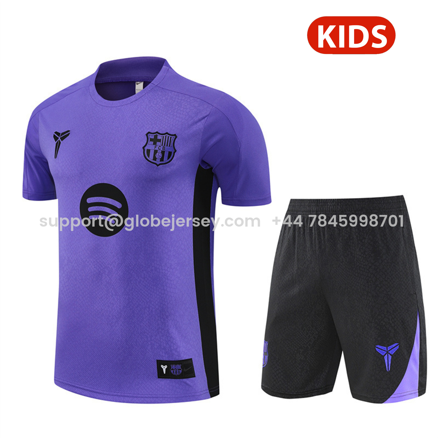 Barcelona 25-26 X KB Kids Short-Sleeve Training Set - Purple Top & Black Shorts