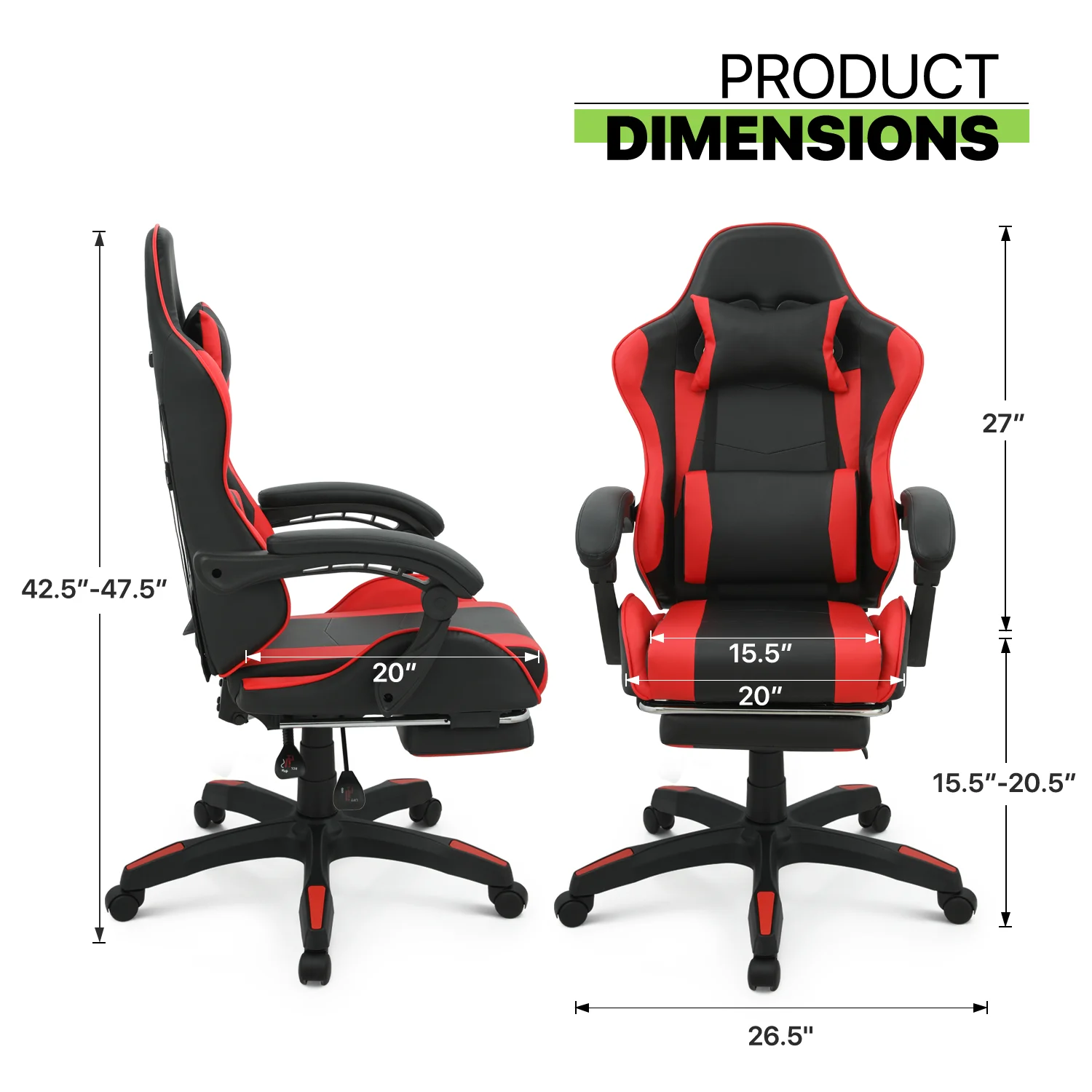Magshion Adjustable Gaming Chair, Ergonomic PC Computer Seat with Headrest and Lumbar Support for Adults Teens Desk Chair, Black