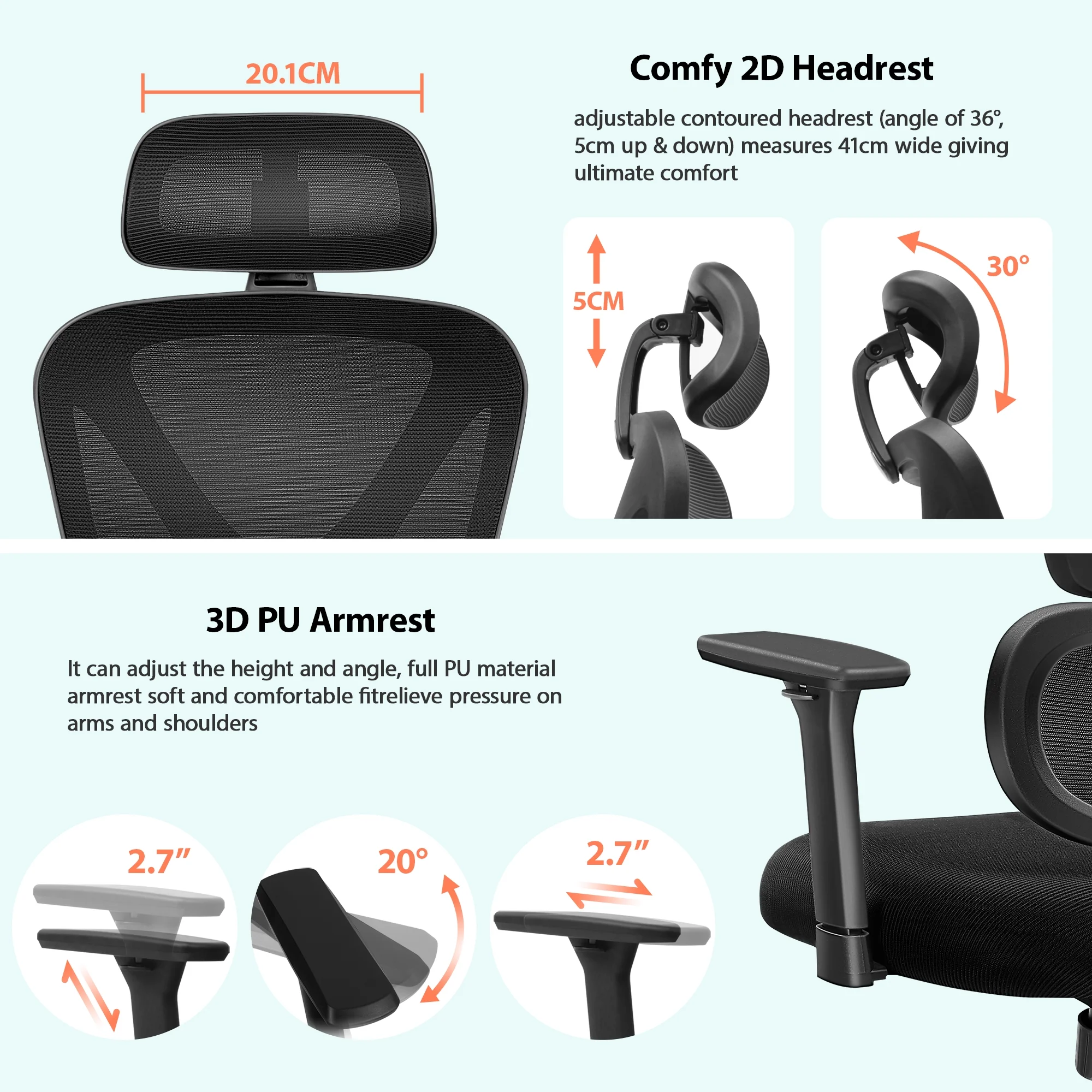 COOLHUT Ergonomic Office Chair, High Back Adjustable Computer Desk Chair with Lumbar Support, 500lb, Black