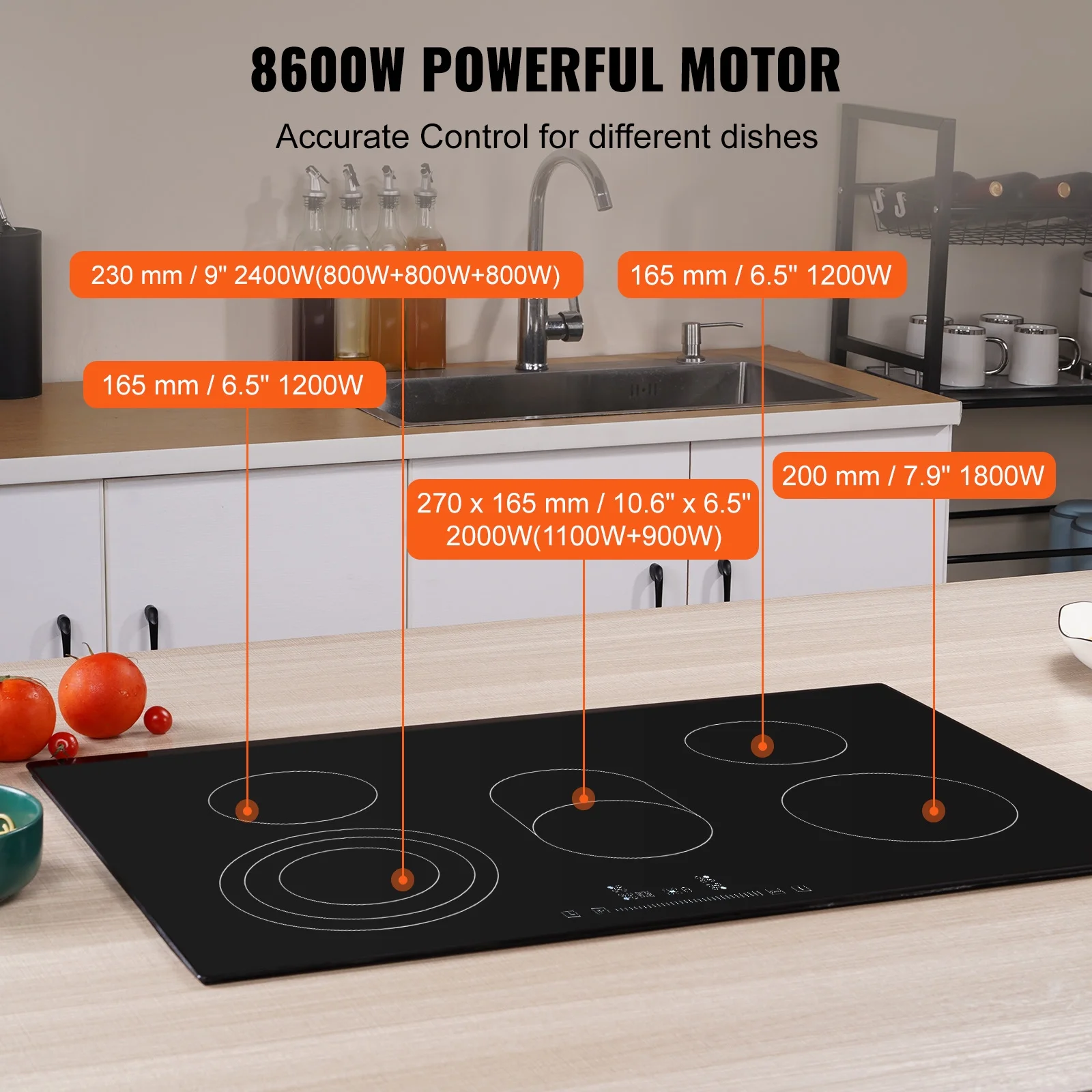 KFFKFF 8600W Electric Ceramic Cooktop, 30