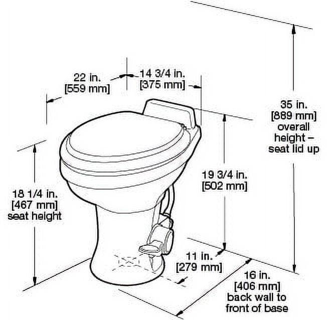 Dometic 320 RV Toilet | White | 302320081 | Standard Height | Gravity Toilet | Elongated Ceramic Bowl | Flush with Foot Pedal | For RVs. Trailers. and Outdoor Campers