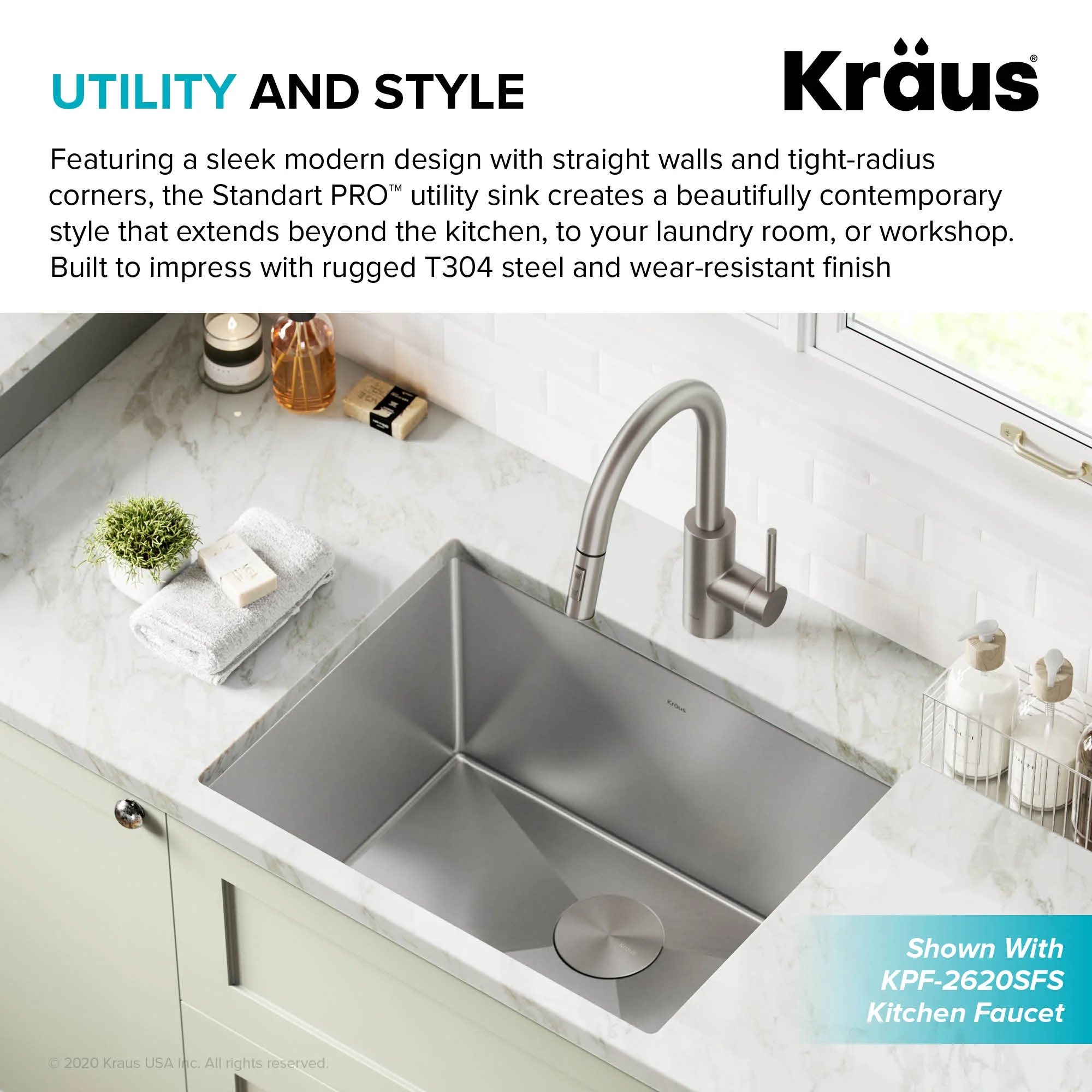 KRAUS Standart PRO�?24�?Undermount 16 Gauge Stainless Steel Single Bowl Laundry Utility Sink