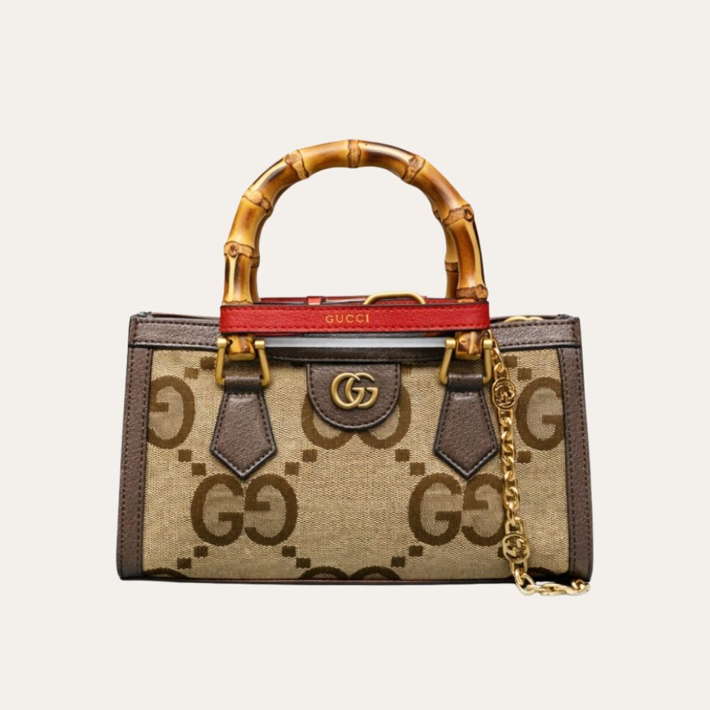 Gucci Diana Small Shoulder Bag Jumbo GG Camel Ebony 9.8 Inches