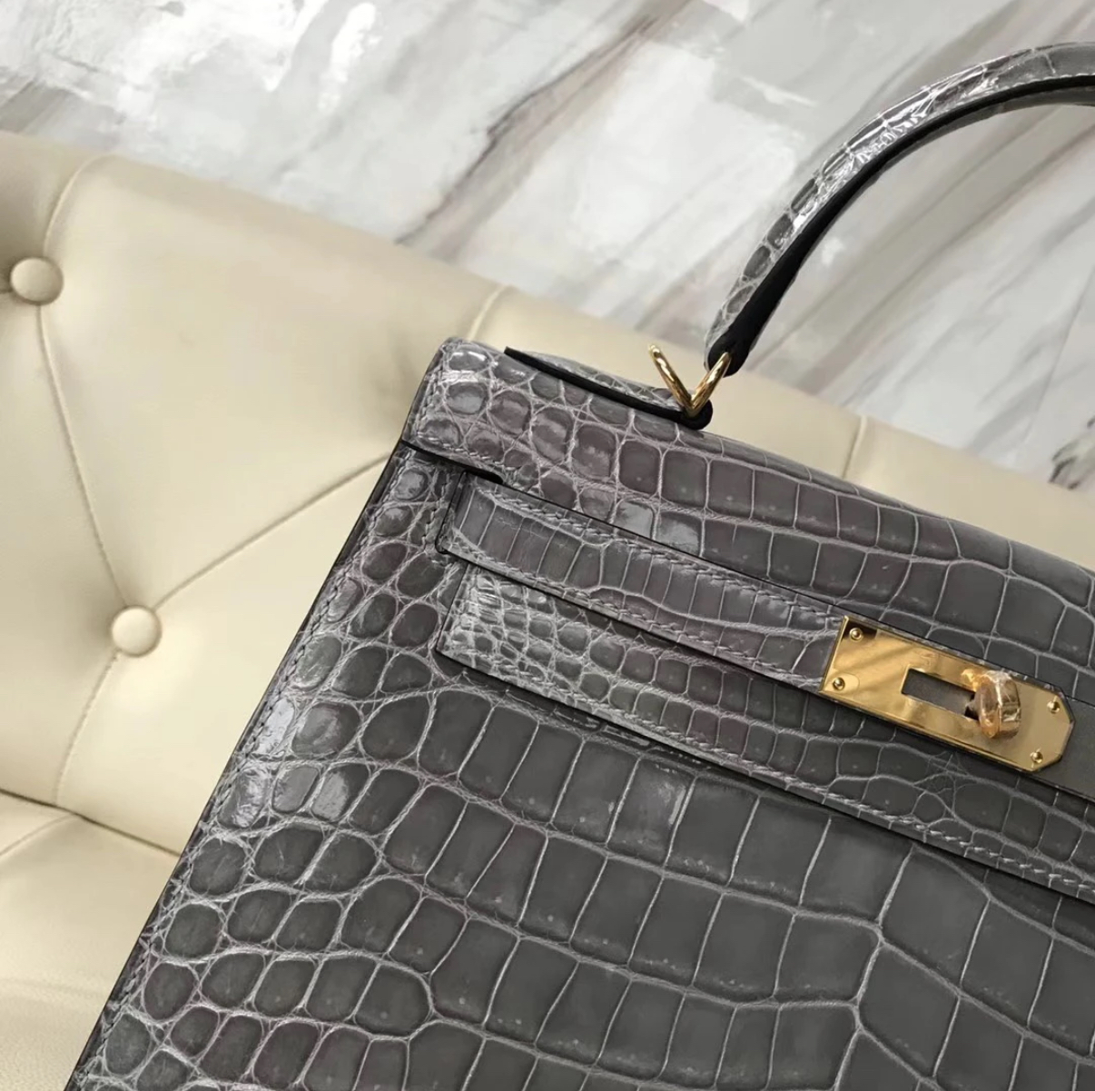 Hermès Kelly 25-28 Glacier Blue Crocodile Leather