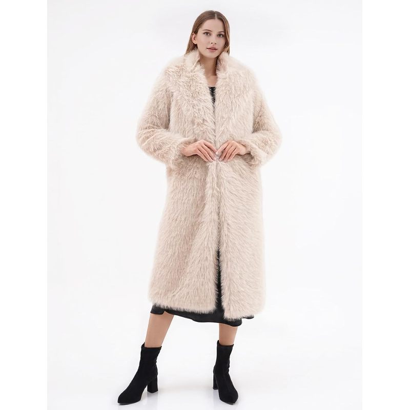Women's Long Faux Fur Coats Winter Fluffy Open Front Luxury