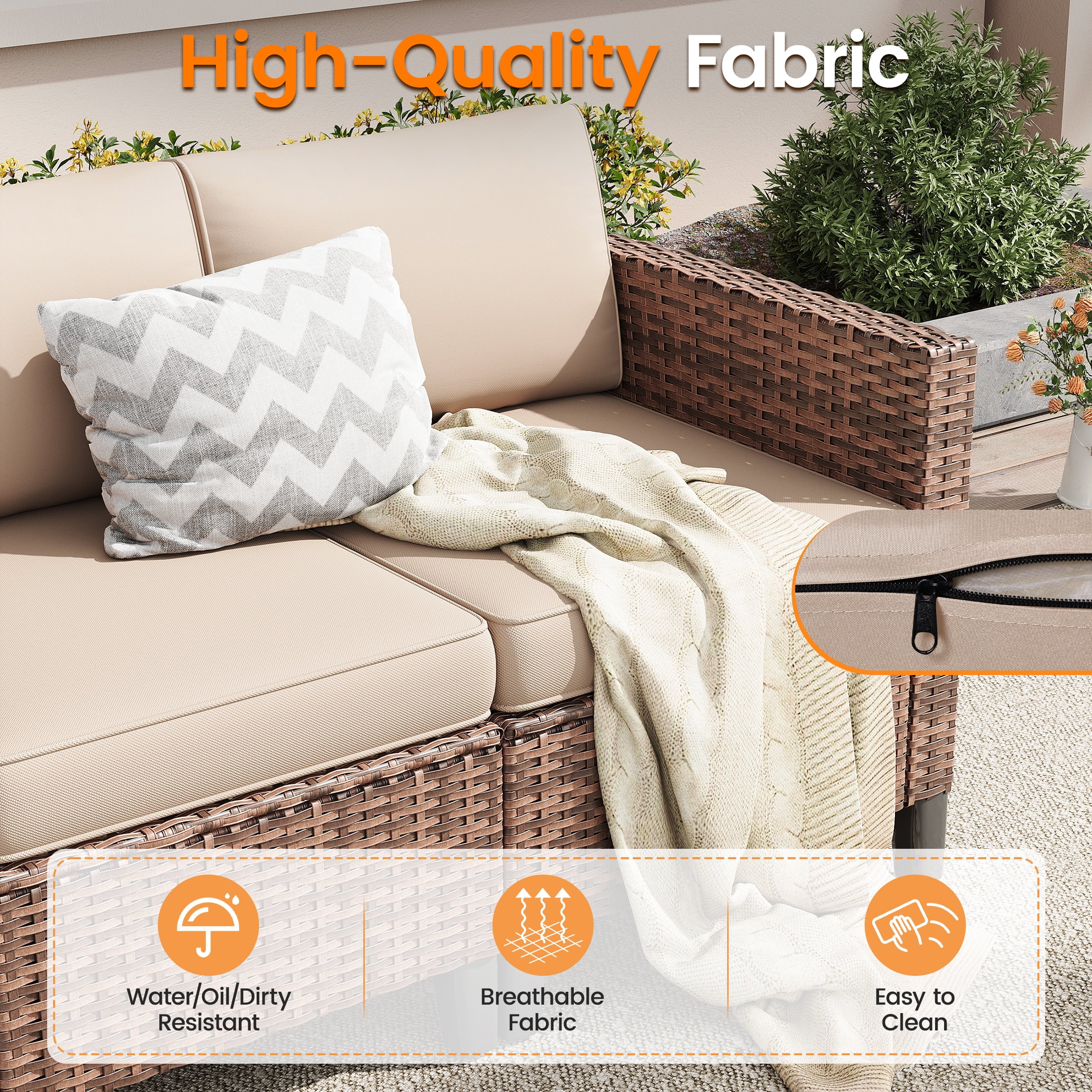 Poteban Outdoor Patio Furniture Set, Rocking Swivel Chair, 9 Pieces Wicker Rattan Sectional Furniture for Backyard (Grey)