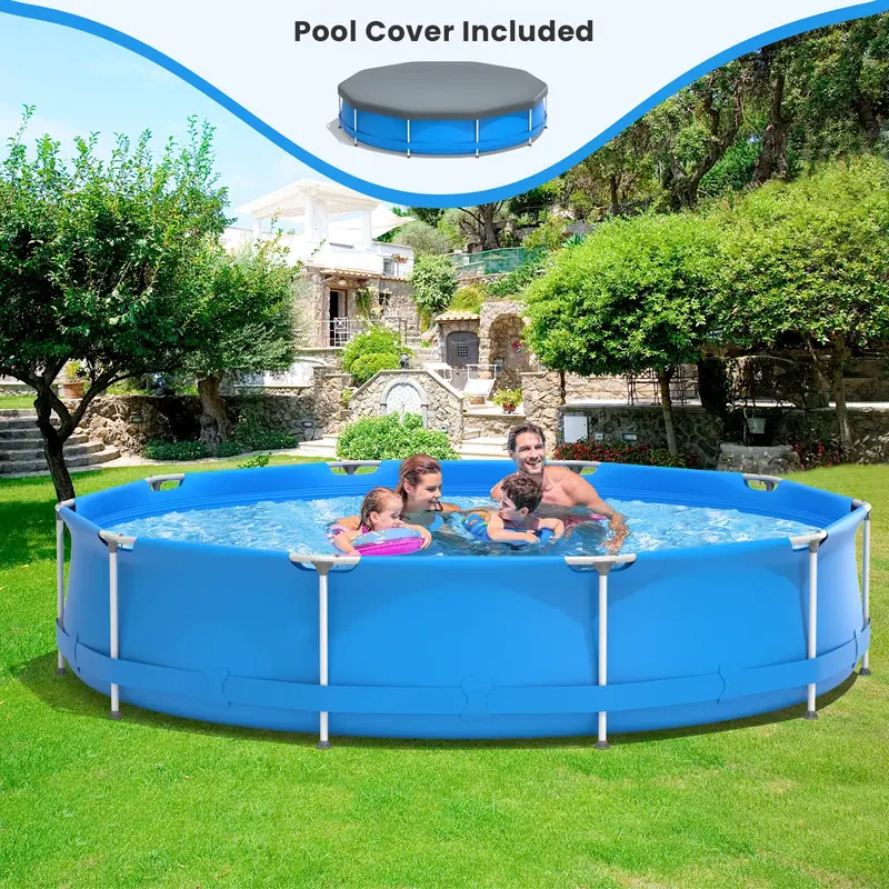 12-Foot Round Steel Frame Swimming Pool – Above-Ground Backyard Pool (30″ Depth)