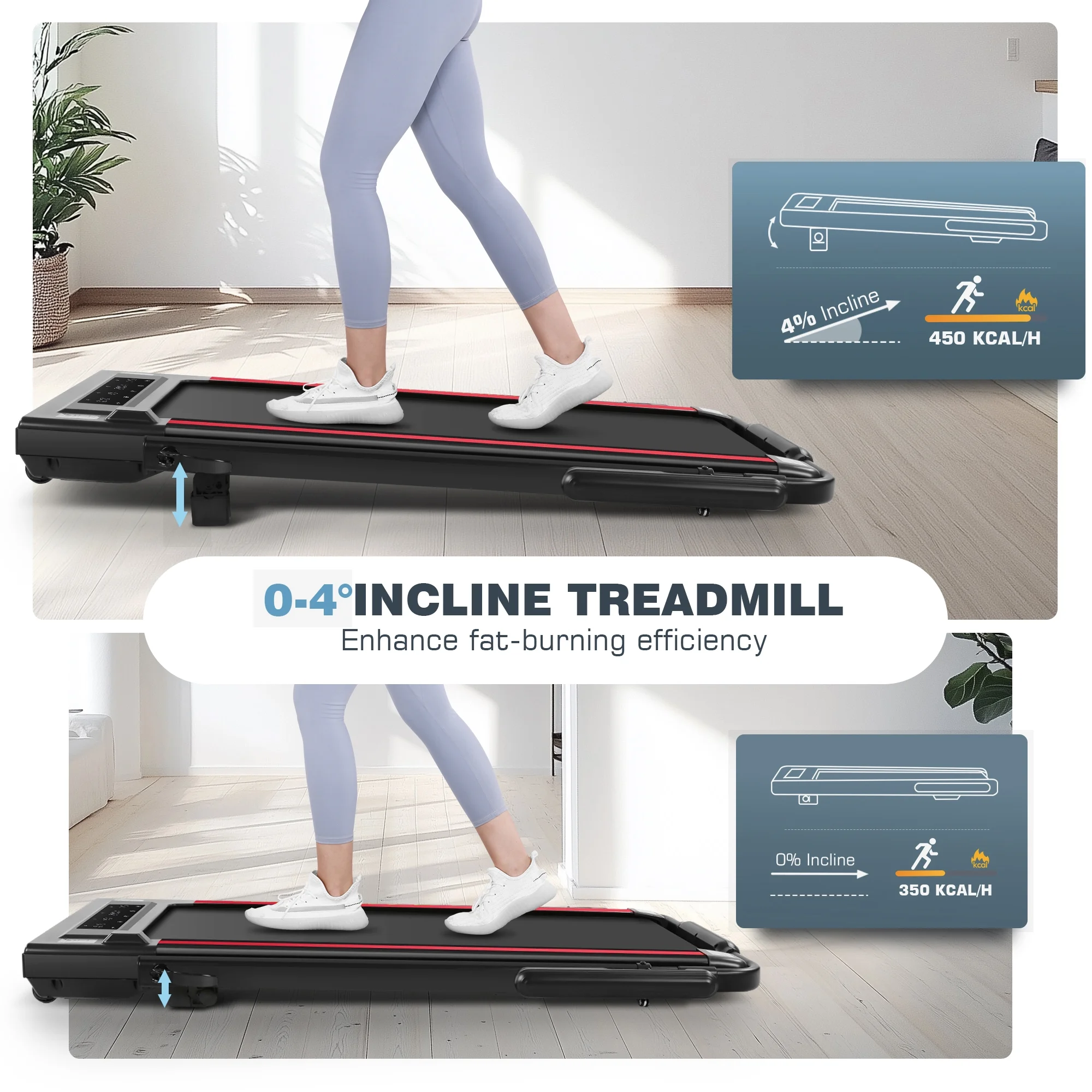 Simpfree 3 in 1 Under Desk Treadmill with Removable Desk, Walking Pad with Height Adjustable Armrests, LED Touch Screen, Remote Control, 0.5-7.5 mph