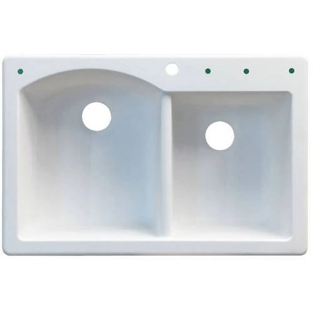 Transolid Aversa 33in x 22in silQ Granite Drop-in Double Bowl Kitchen Sink with 3 BDE Faucet Holes, In Cafe Latte