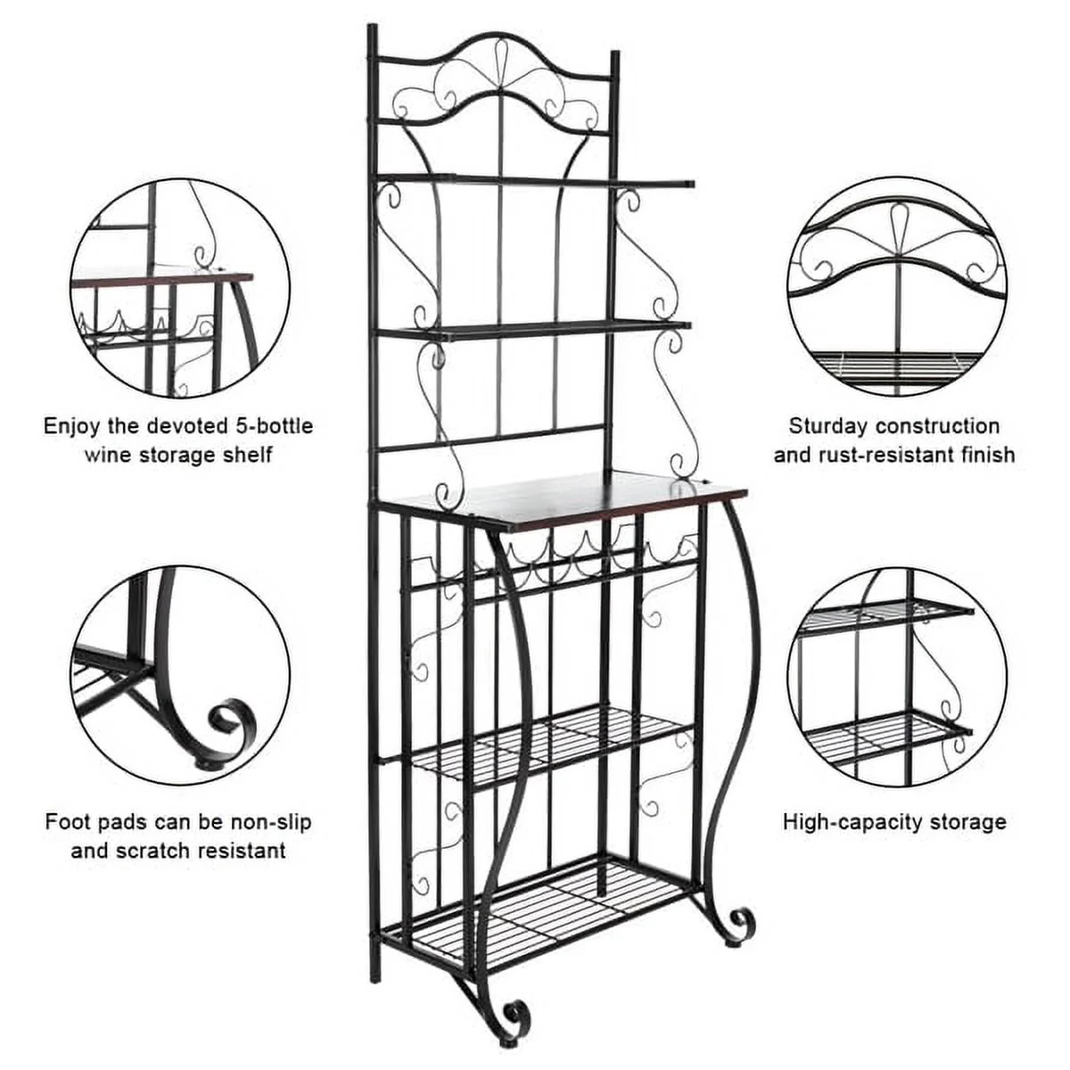 Kitchen Bakers Rack with Wine Storage, Microwave Stand with Storage Shelf, Kitchen Organizer Shelves for Spice, Bowls, Cups, Plates Organizer