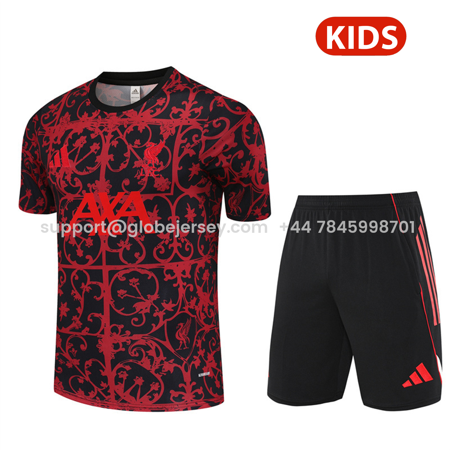 Liver.pool 25-26 Kids Short-Sleeve Training Set - Red Camouflage Top & Black Shorts