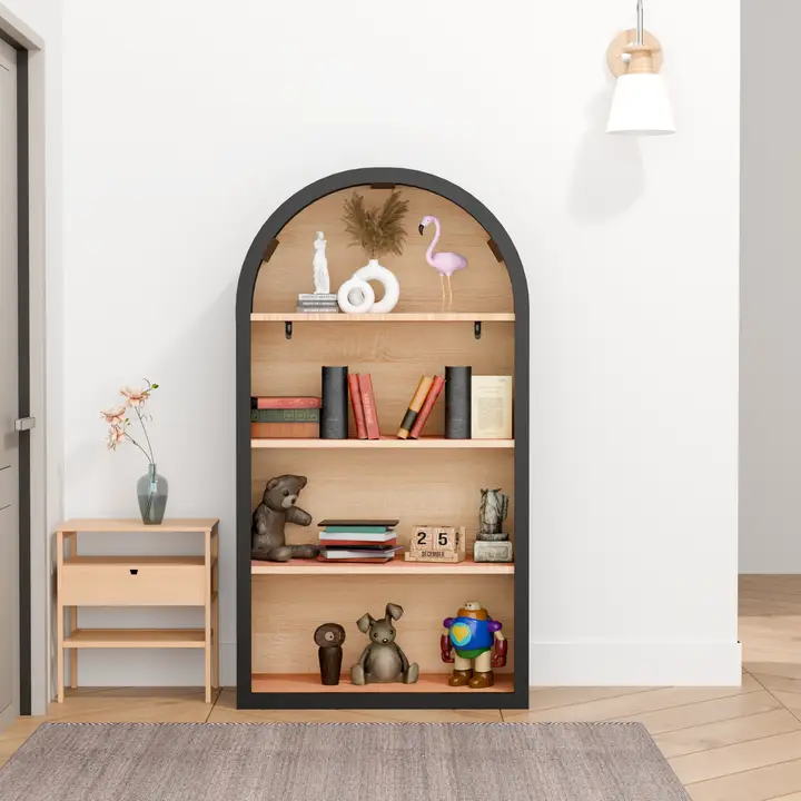 4 Tier Arched Bookshelf Black 43 Inch Storage Shelf