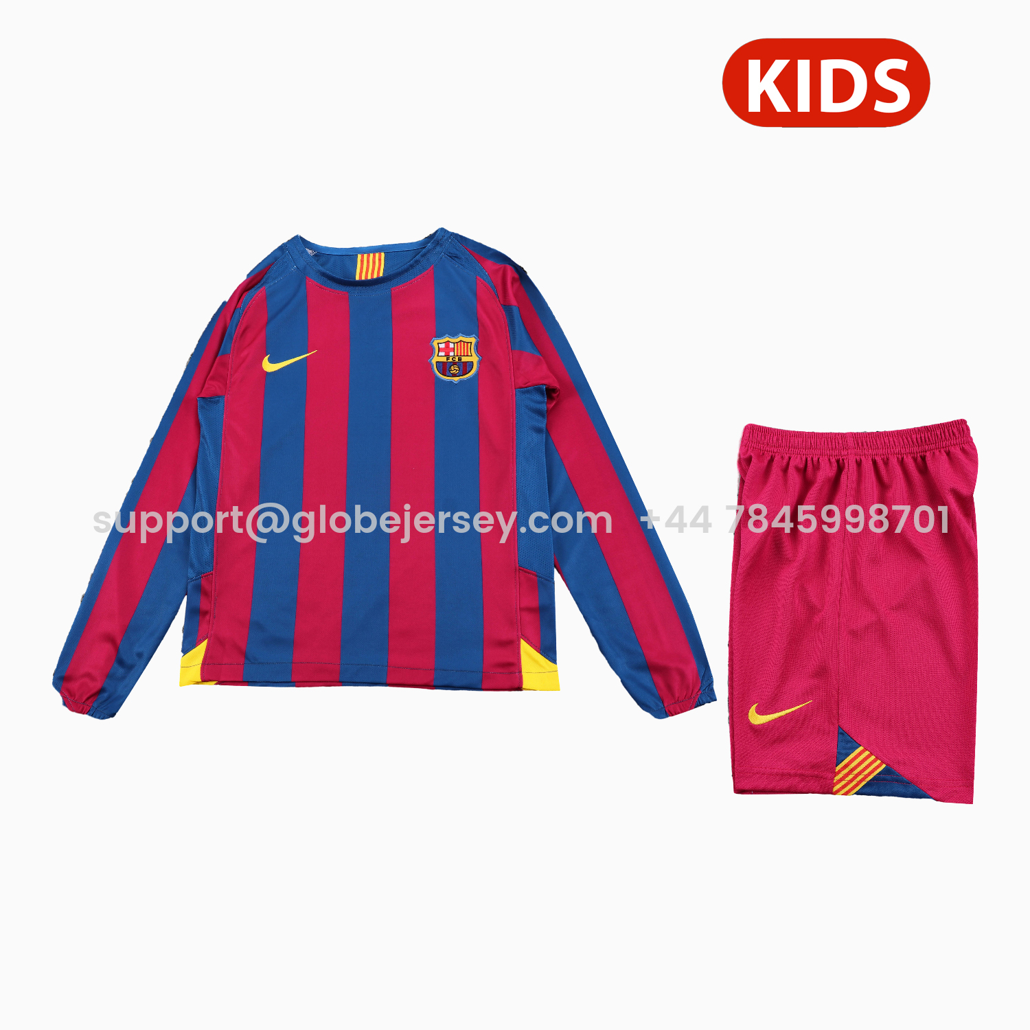 Retro Barcelona 2005-06 Home Long Sleeve Kids Kit