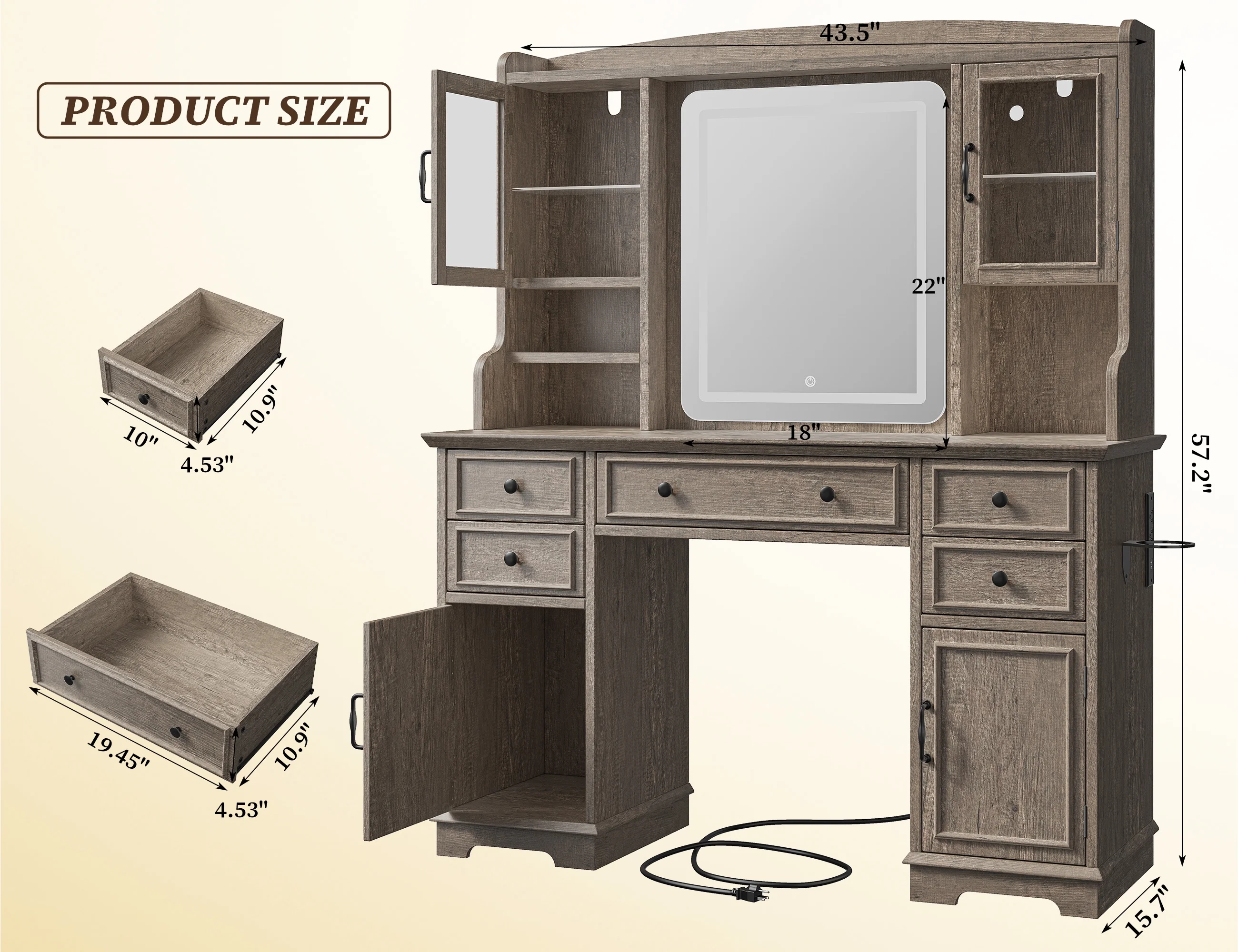 EnHomee Farmhouse Vanity Desk with Mirror and Lights White Vanity with Lighted Mirror Makeup Vanity Set with RGB Cabinets and Storage Drawers
