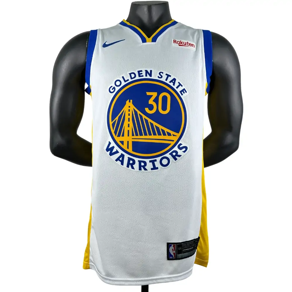 Embroidered Warriors V-neck White No. 30 Curry