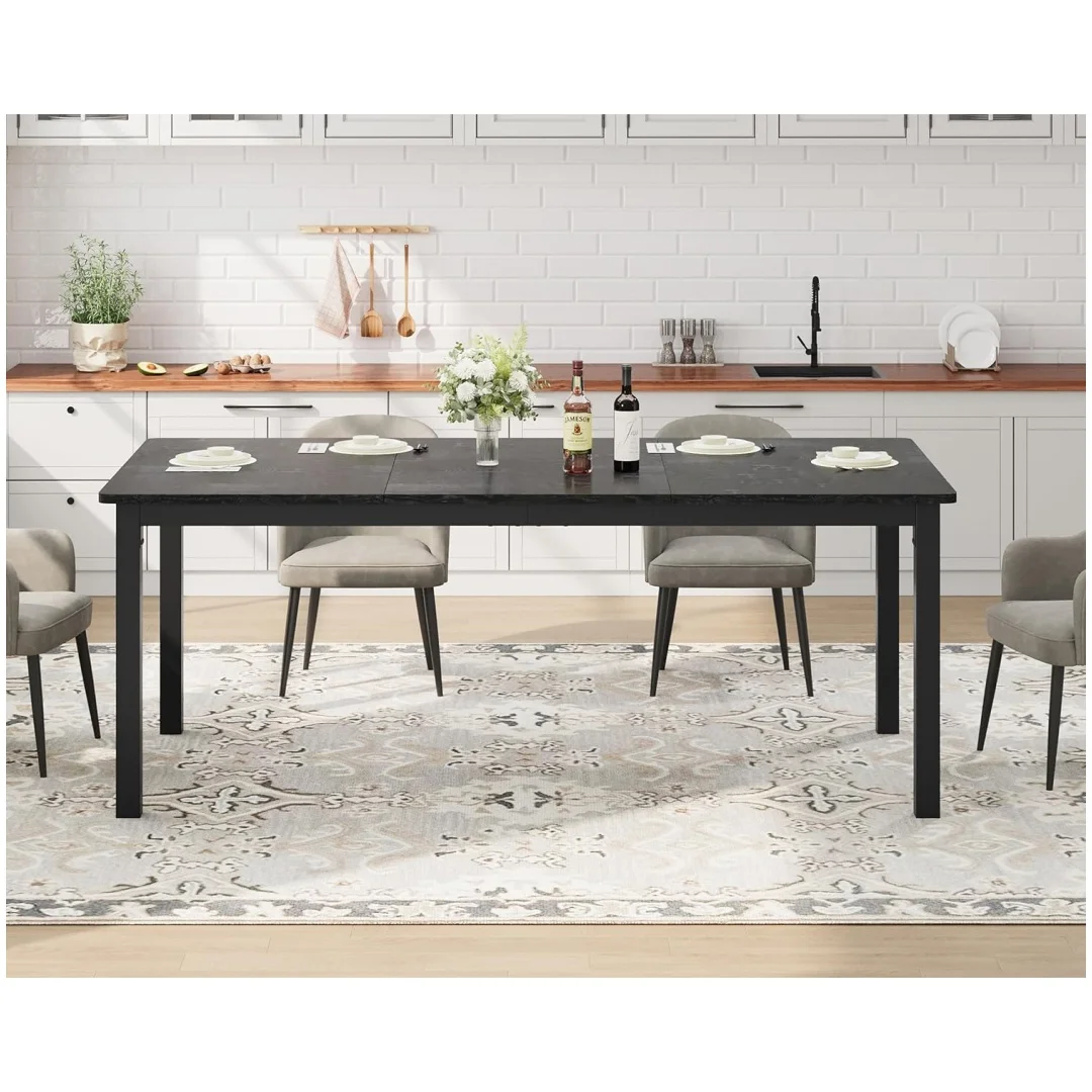 71 Inch Industrial Dining Table, Large Rectangle Kitchen Table with Metal Legs, Round Corners, Wooden Conference Tables Writing Desk for Dining Room, Living Room