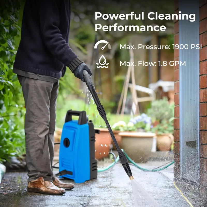 1900 PSI Electric Power Washer – Compact 1.8 GPM High-Pressure Cleaner with 4 Nozzle Tips