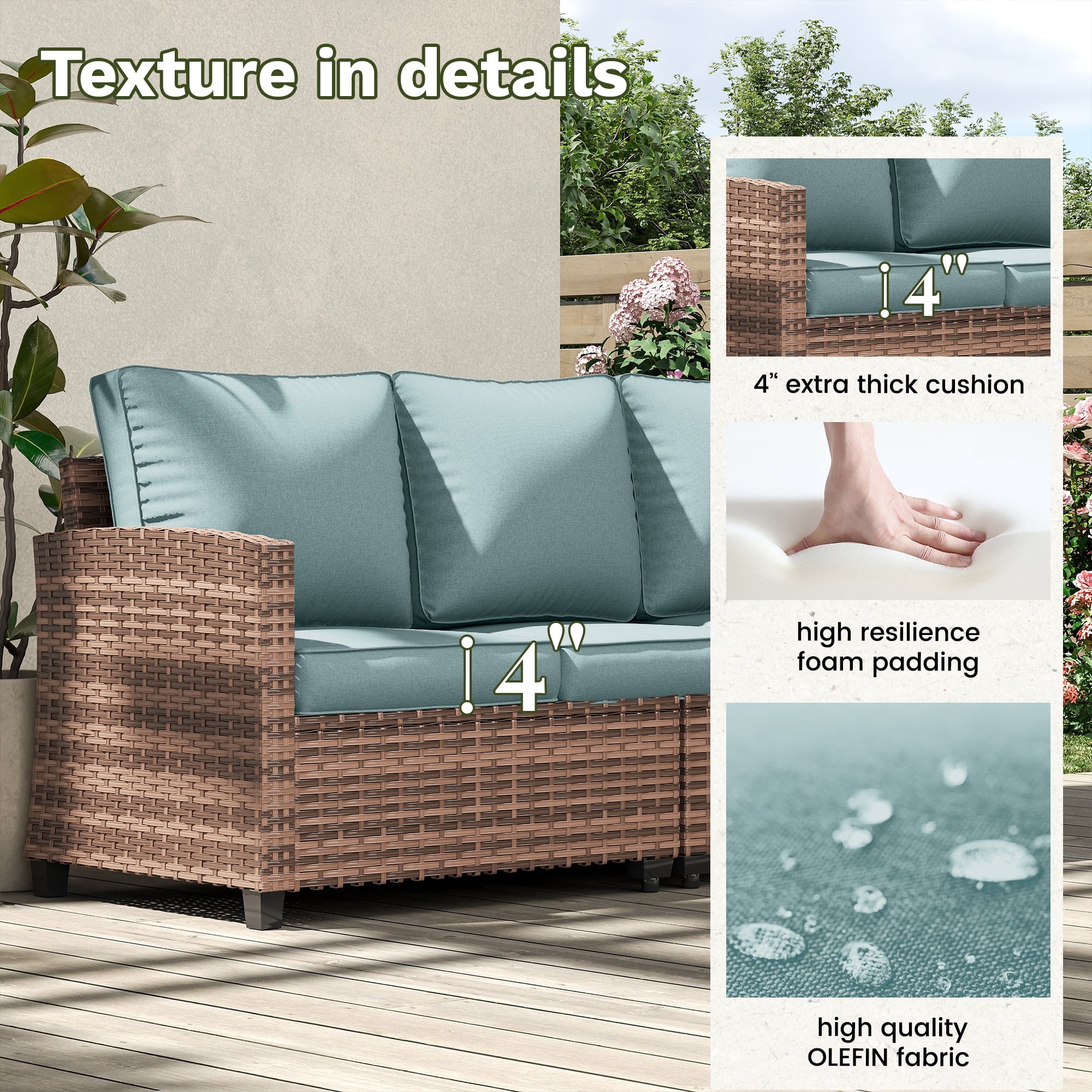 POTEBAN Patio Furniture Set, 7 Pieces Outdoor Sectional Sofa Couch with Chairs, Ottomans and Comfy Cushions, All Weather Wicker Rattan Patio Conversation Set for Garden Backyard Dark Grey