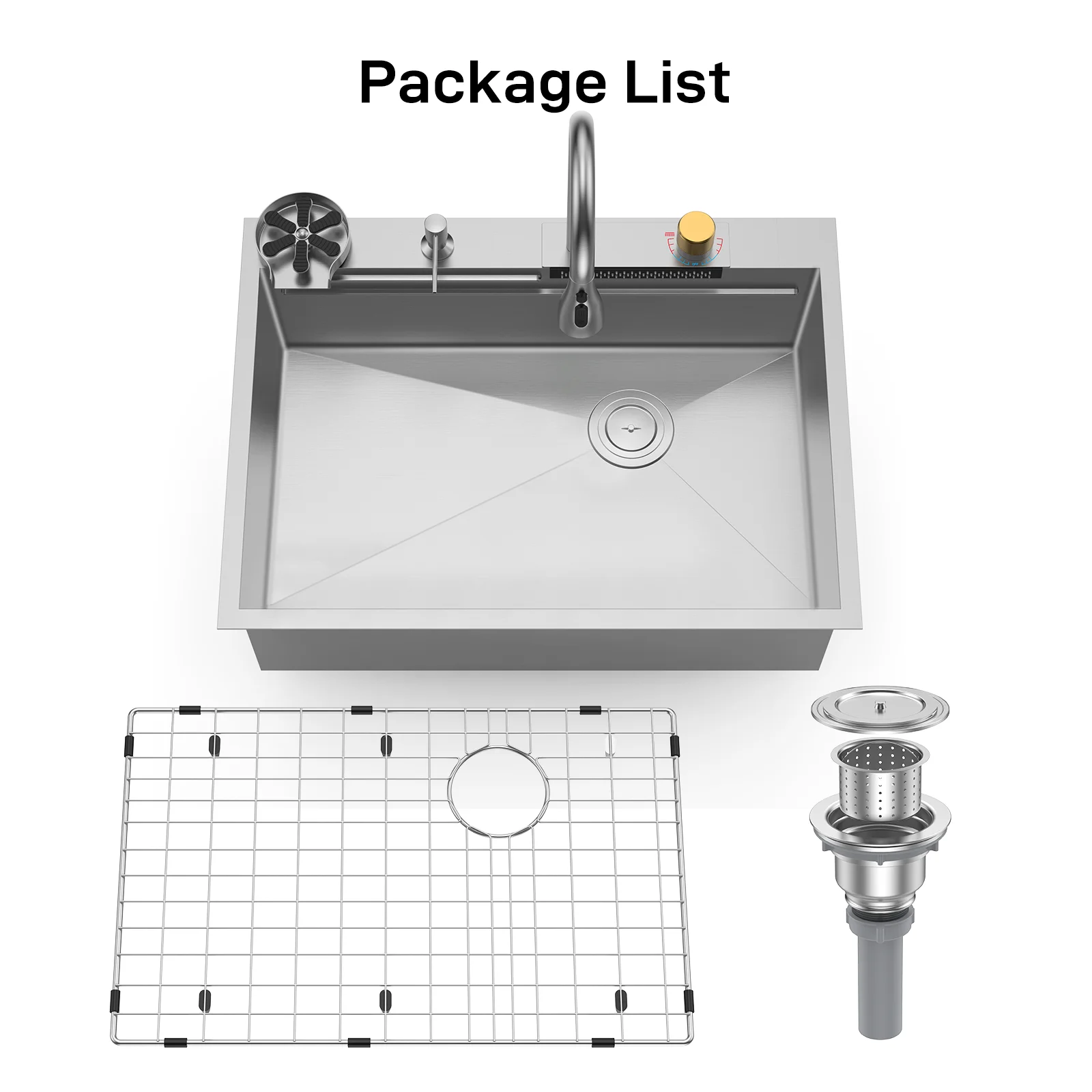 Whizmax Kitchen Sink, 30 Inch Brushed Nickel Waterfall Kitchen Sink Set, 304 Stainless Steel Single Bowl Family and Bar Sinks with Full set Accessories - Brushed Nickel 30 * 22 Inch Standard Size