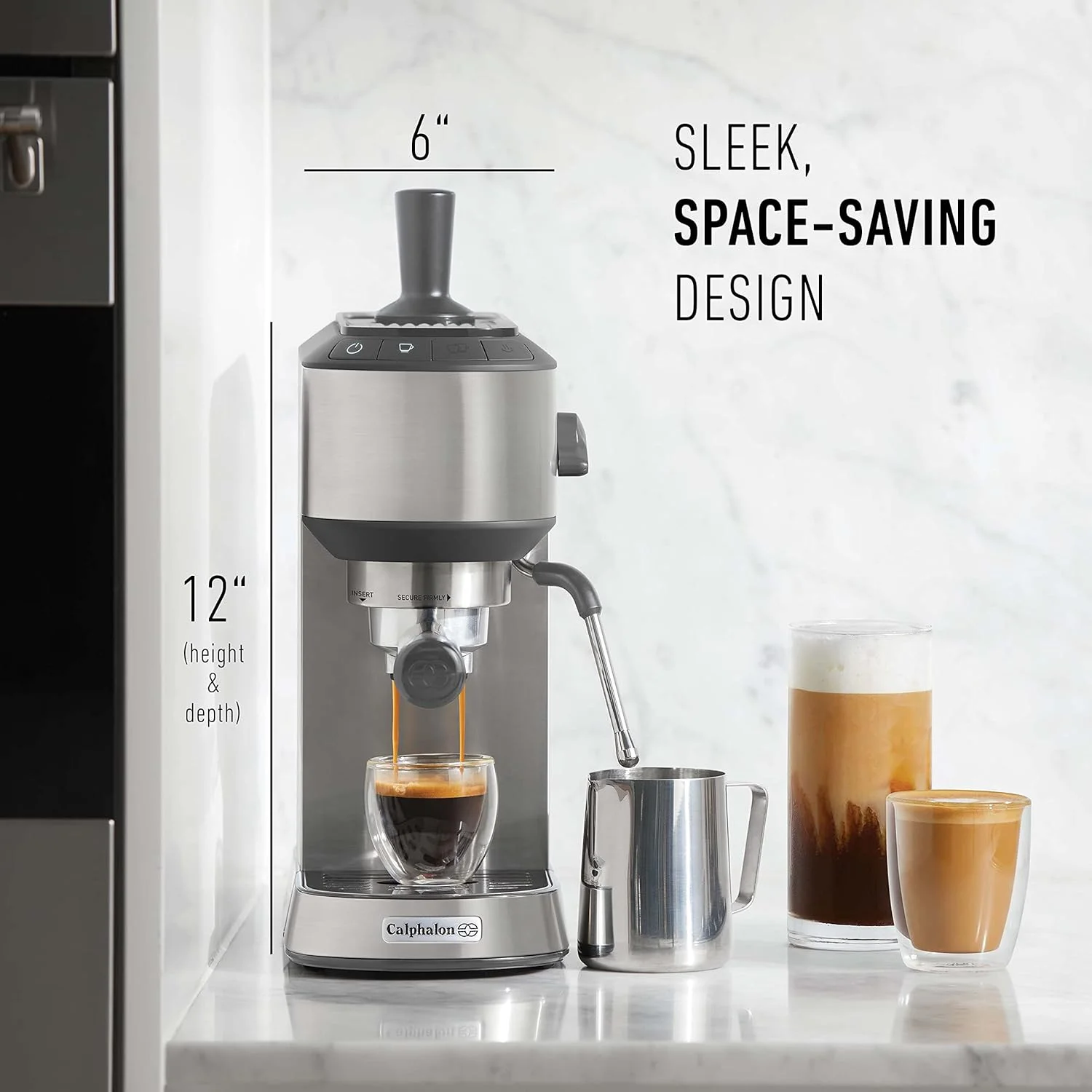 Calphalon Compact Espresso Machine, Home Espresso Machine with Milk Frother, Stainless Steel