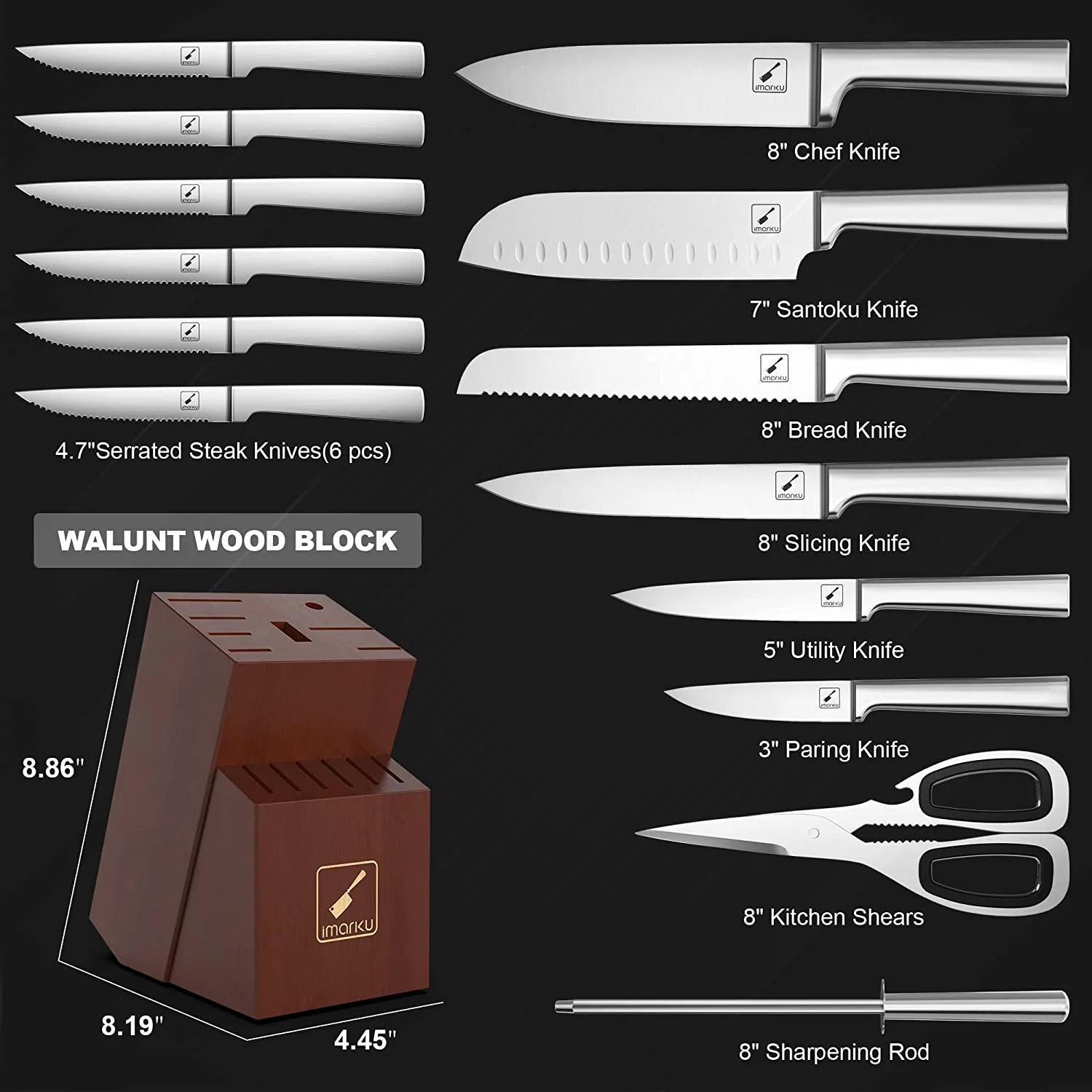 imarku | 14-Piece Knife Set High Carbon Japan Stainless Steel with Block and Sharpener