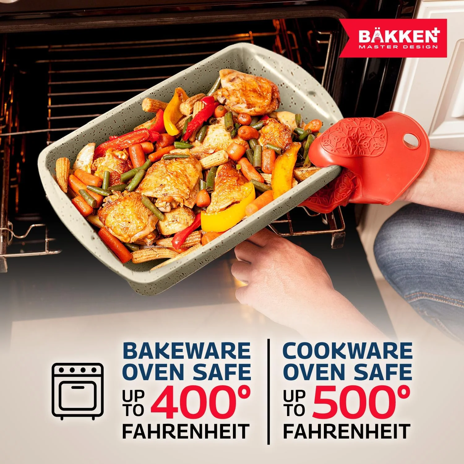 Bakken Master 38 Piece Granite Cookware and Bakeware Set �C Nonstick Granite Coating, Pots and Pans with Detachable Handles and Tempered Glass Lids, 6-piece Bakeware set, 12-piece Mixing Bowls,Brown