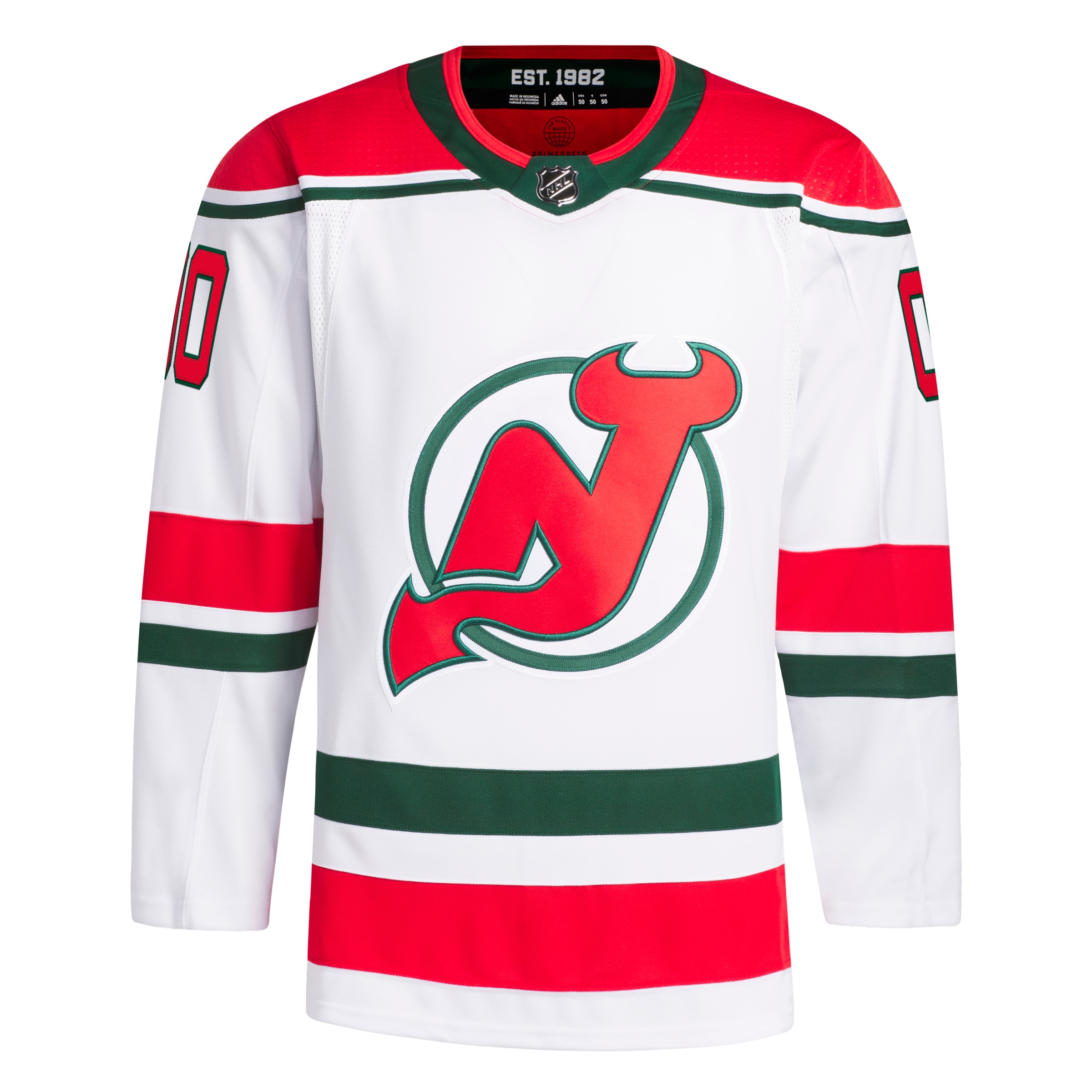 New Jersey Devils   W Anniversary Heritage Primegreen  Custom Jersey – White