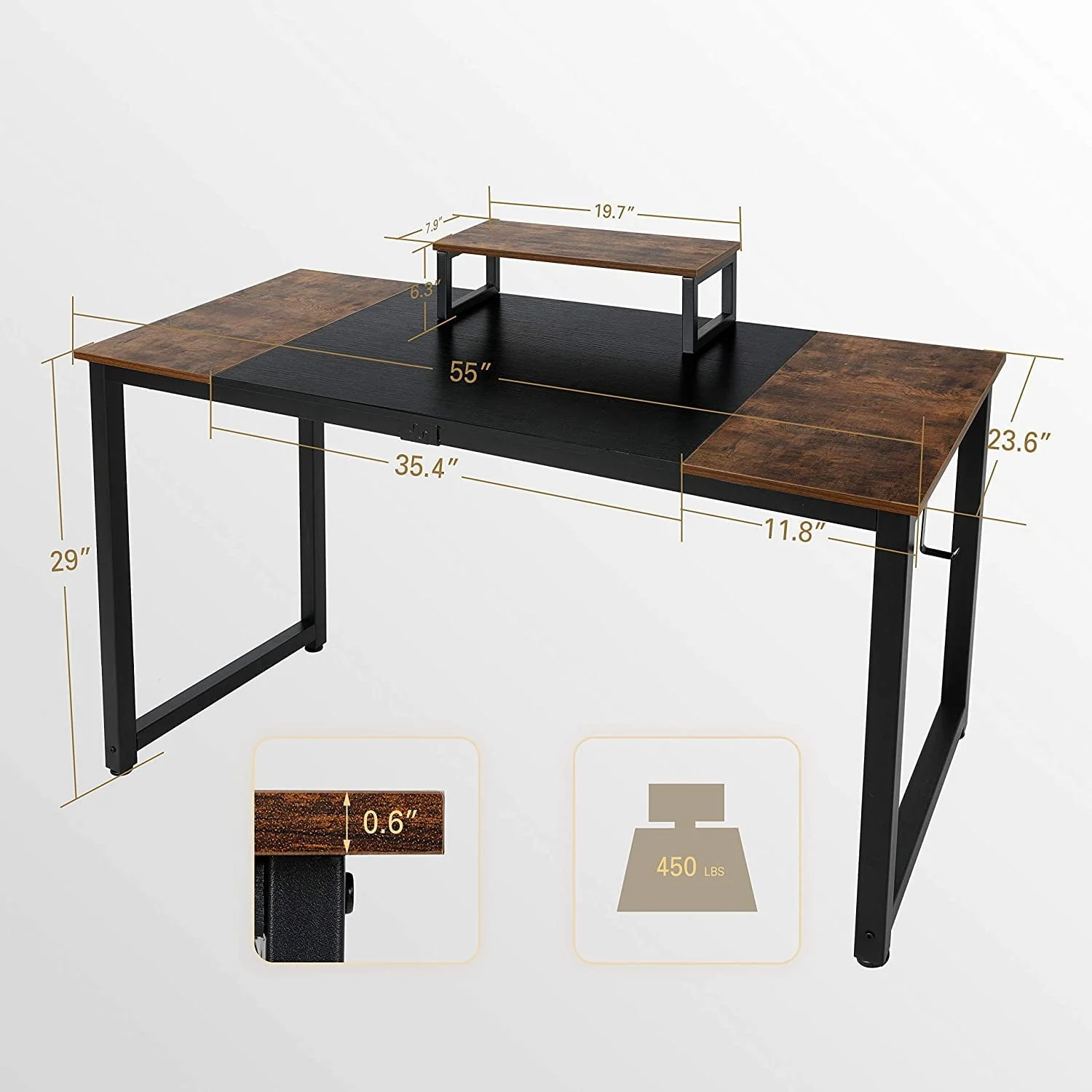Arlopu 55'' Computer Desk with Monitor Stand, Home Office Desk, Sturdy Writing Study Table PC Laptop Table with Headphone Hook