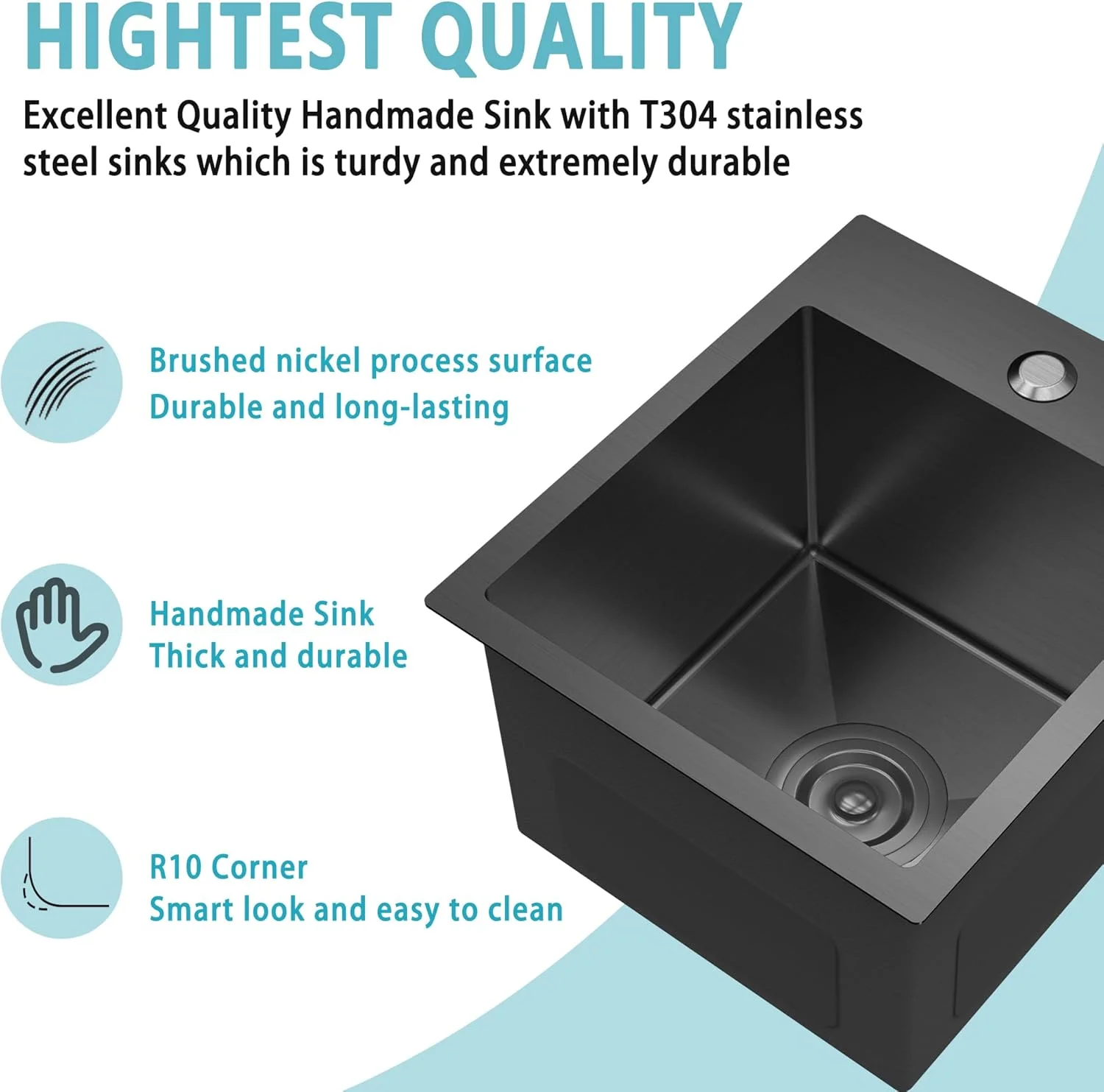 13 x 15 Inch Drop In Bar Sink, Small Kitchen Sink Single Bowl Topmount Bar Prep Sink 18 Gauge Stainless Steel Bar Sink with Basket Strainer