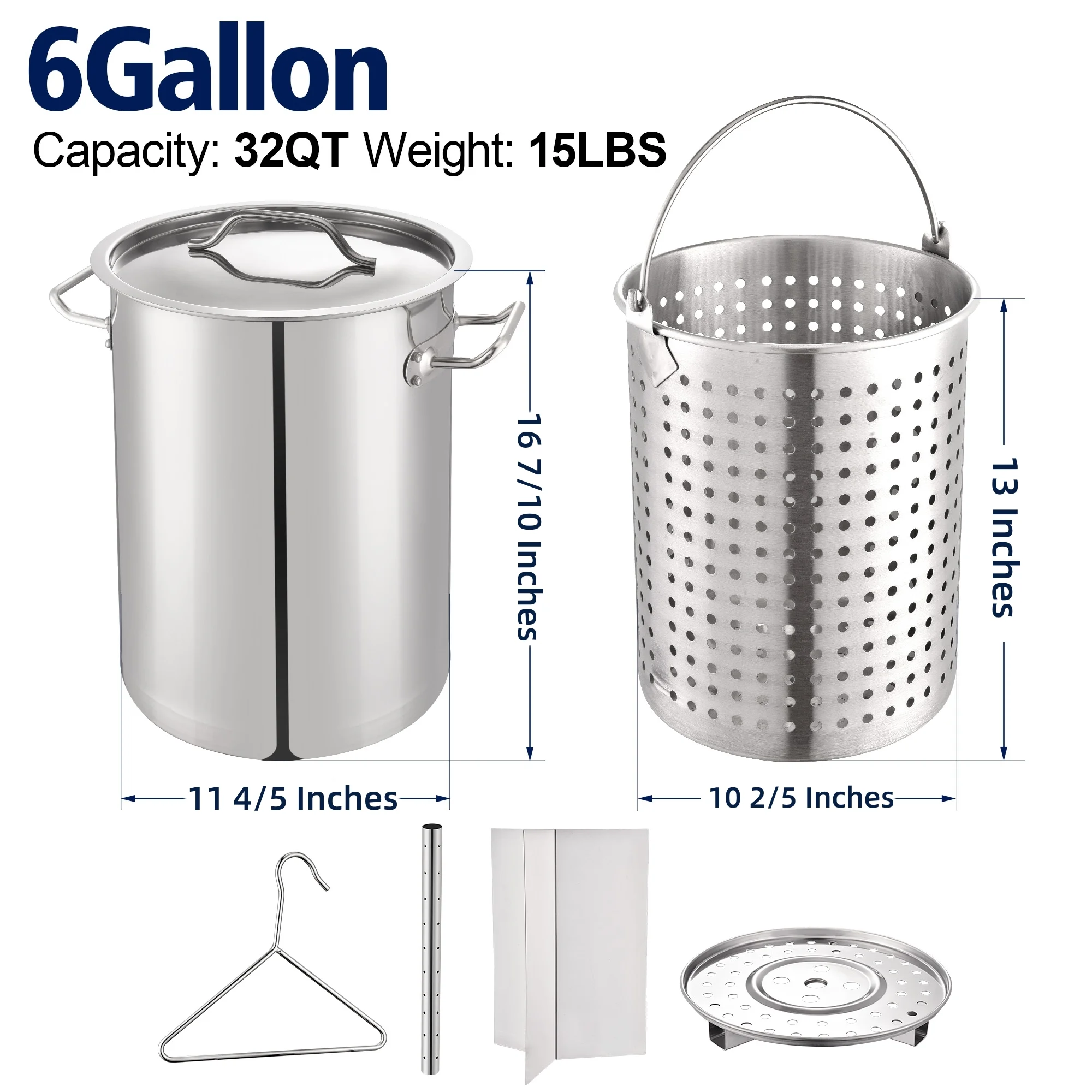 32QT Stainless Steel Seafood Boil Pot with 200,000BTU Single Burner Propane Stove, Heavy Duty Propane Burner For Outdoor Cooking Turkey Fryer, Crawfish Boil, Homebrewing